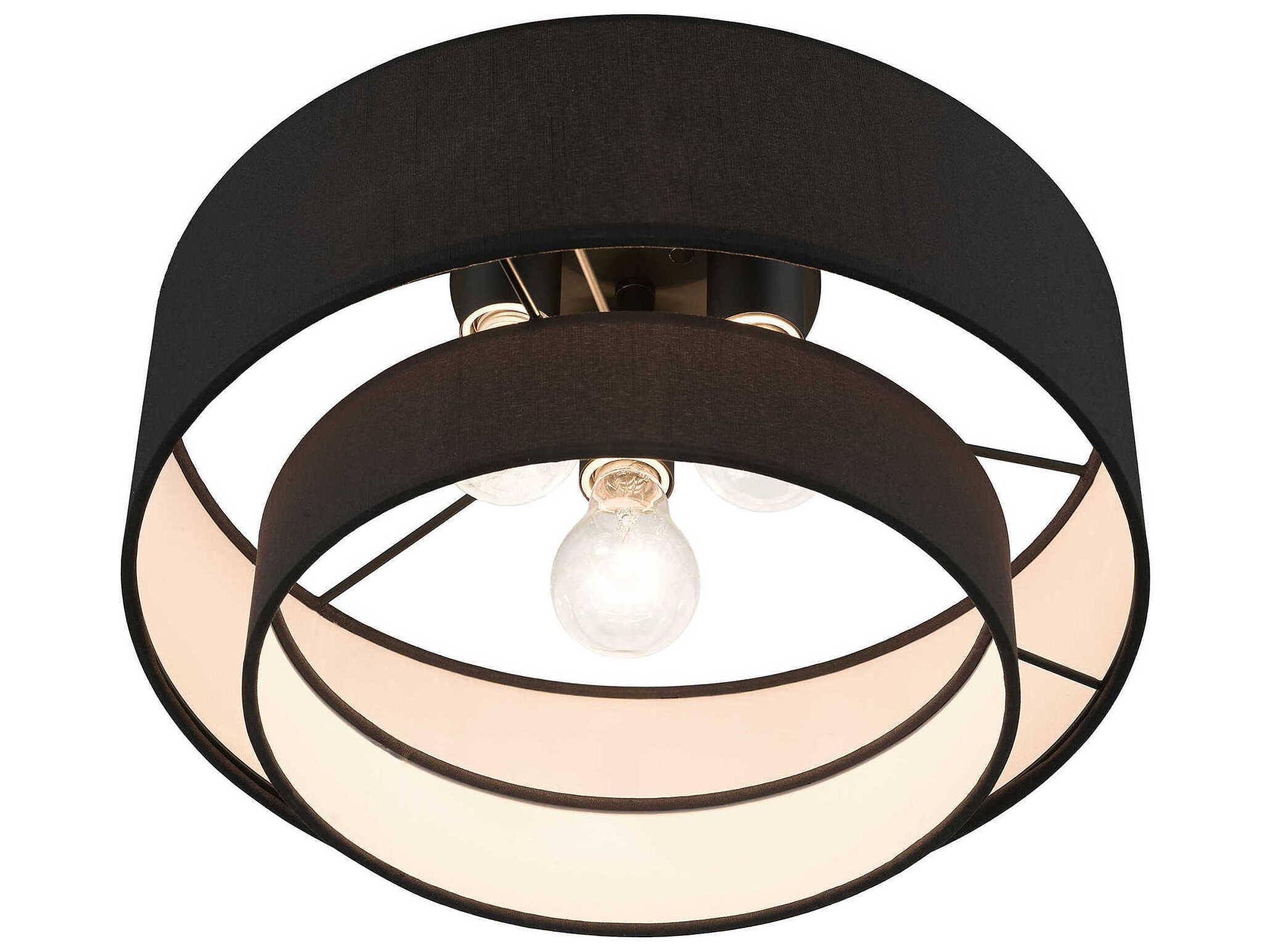 Livex Lighting Bainbridge 3-Light Black Drum Tiered Semi Flush Mount