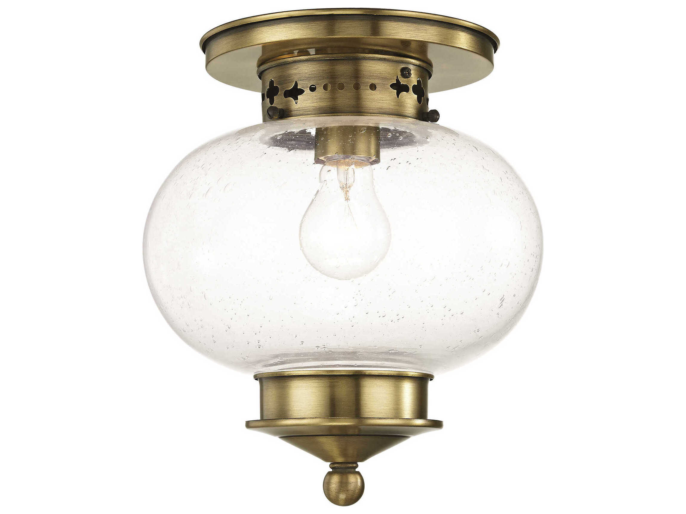 Livex Lighting Harbor 1-Light Antique Brass Glass Globe Semi Flush Mount