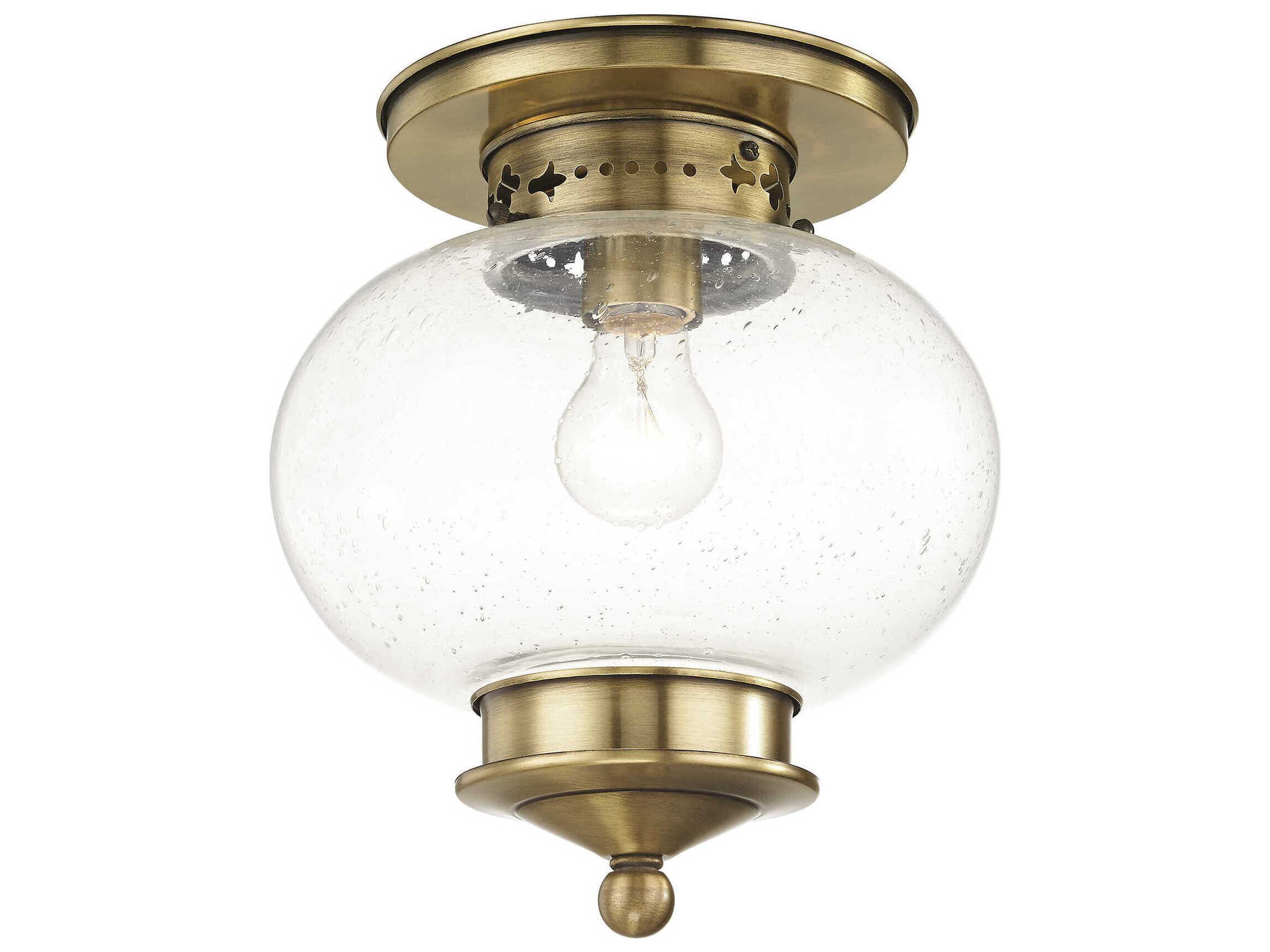 Livex Lighting Harbor 1-Light Antique Brass Glass Globe Semi Flush Mount