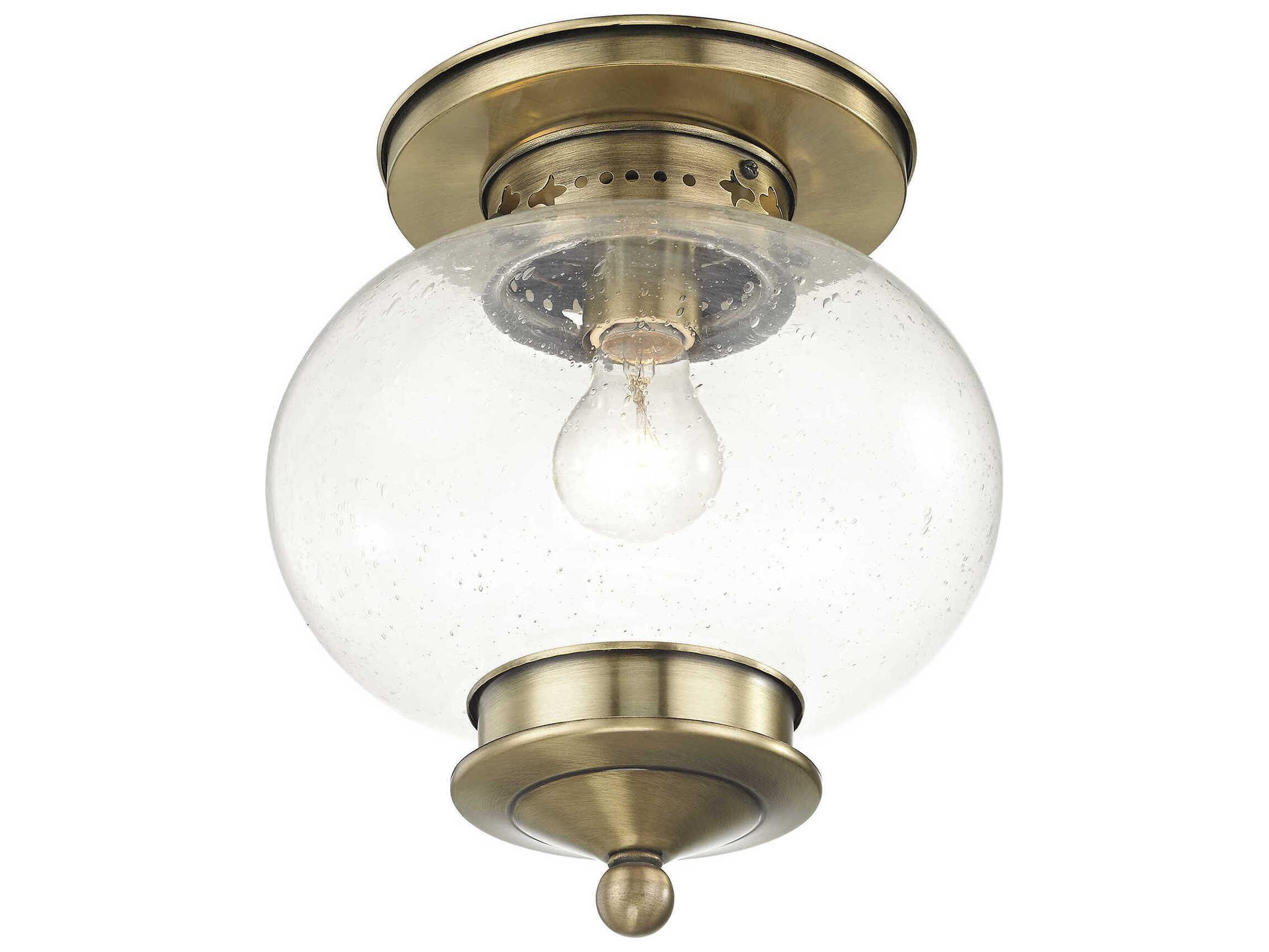Livex Lighting Harbor 1-Light Antique Brass Glass Globe Semi Flush Mount