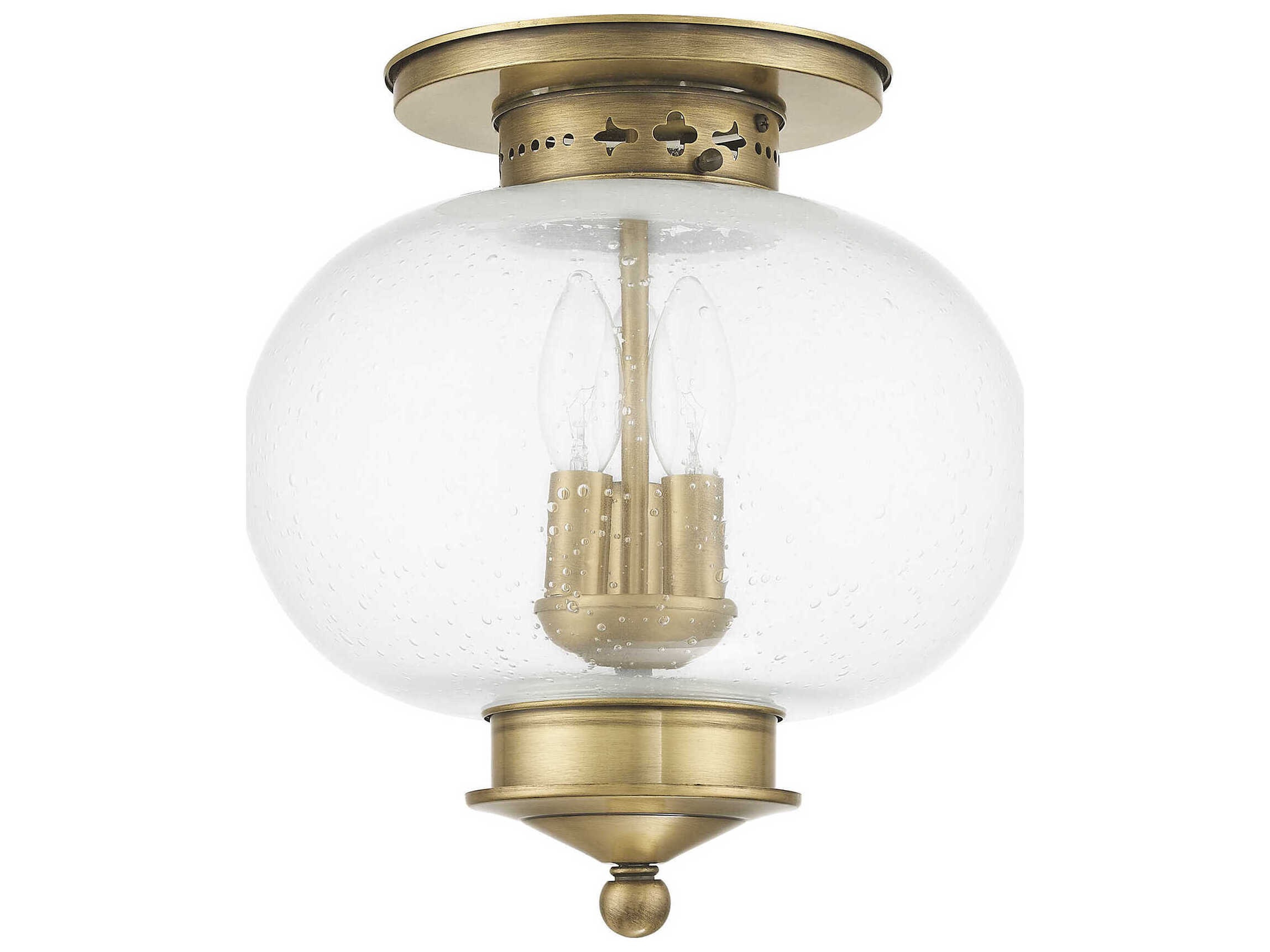 Livex Lighting Harbor 3-Light Antique Brass Glass Semi Flush Mount
