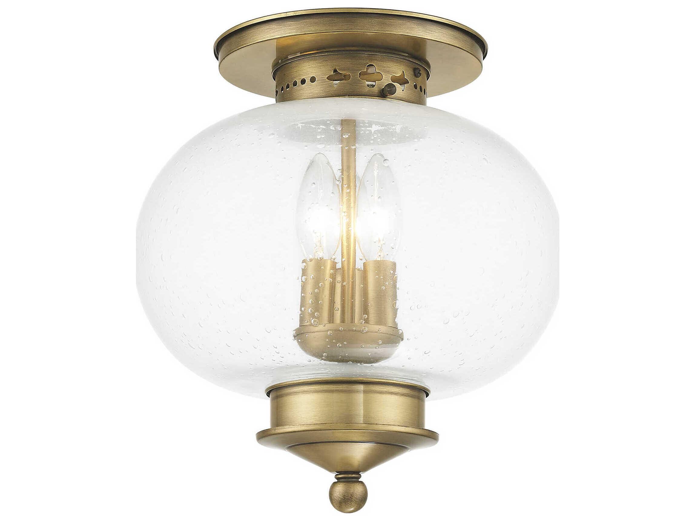 Livex Lighting Harbor 3-Light Antique Brass Glass Semi Flush Mount