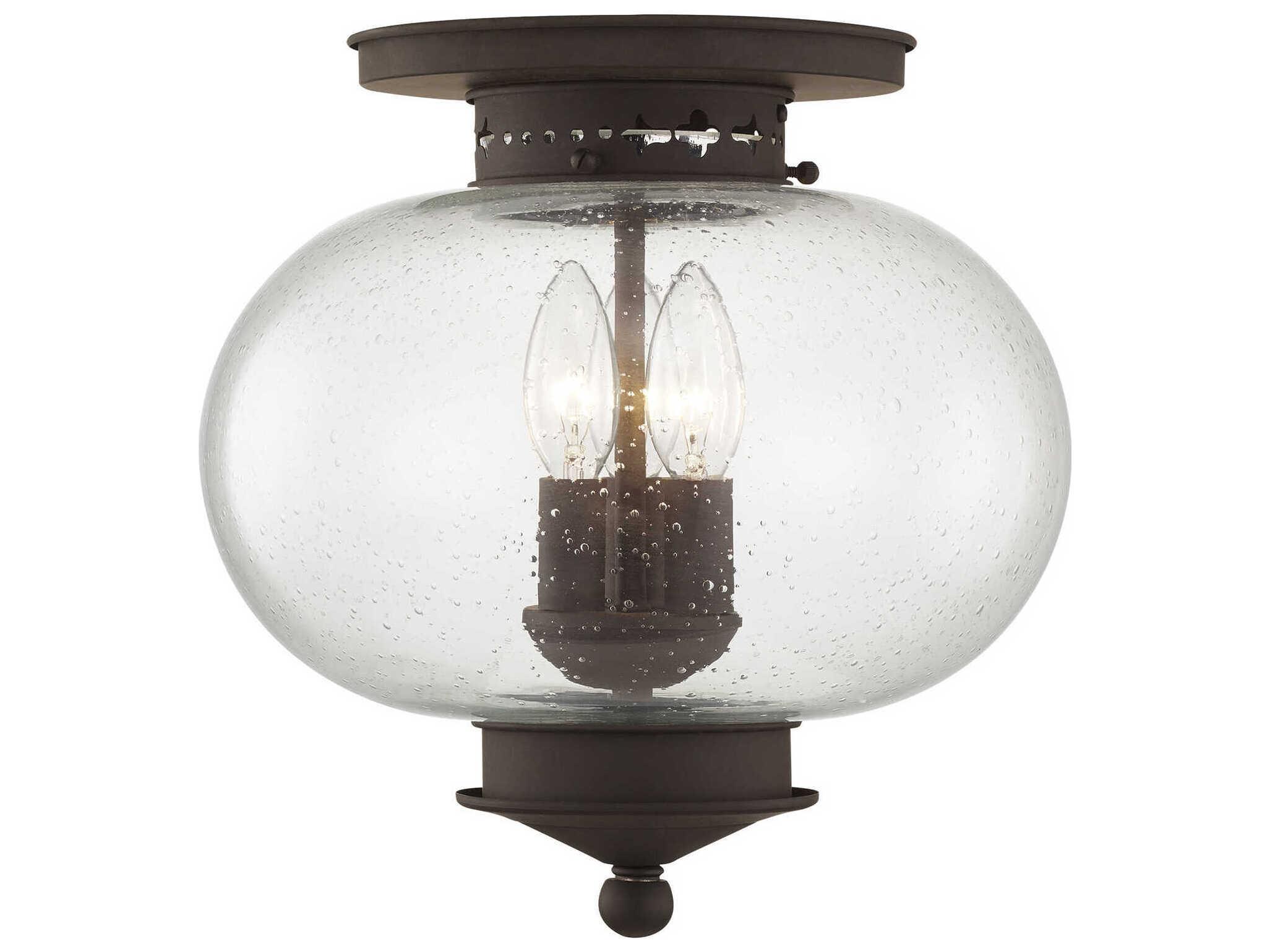Livex Lighting Harbor 3-Light Bronze Glass Globe Semi Flush Mount