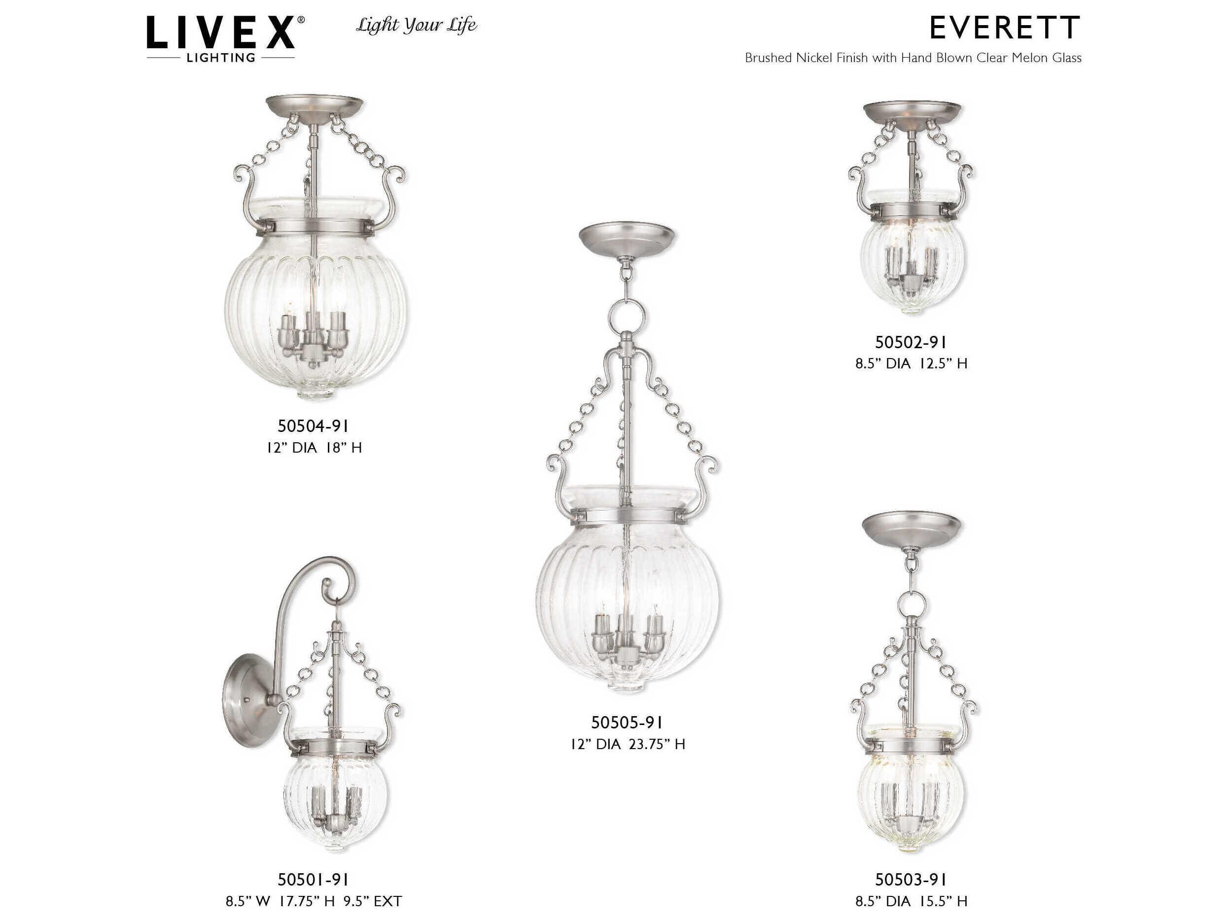 Livex Lighting Everett 3-Light Brushed Nickel Glass Chandelier