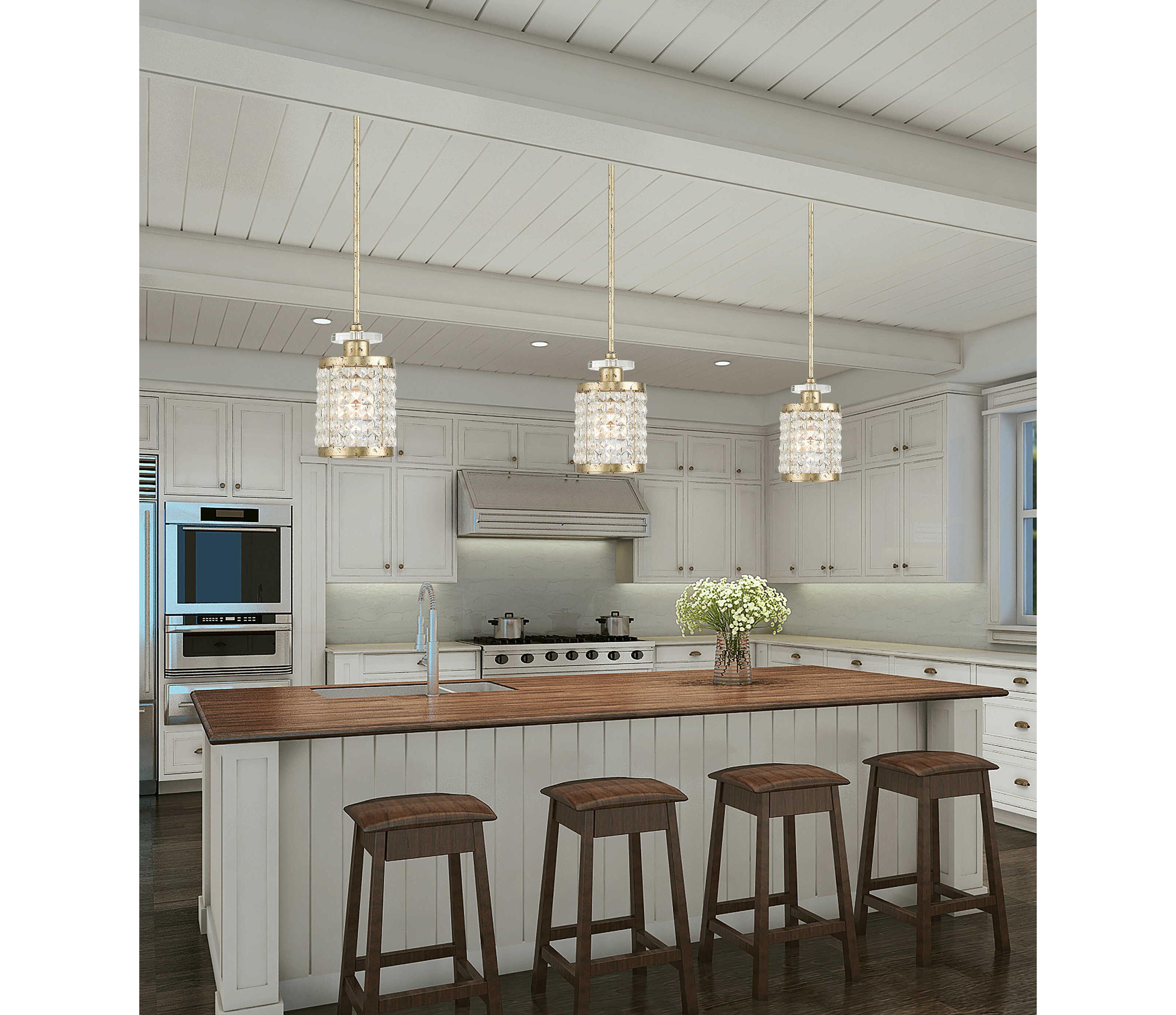 Livex Lighting Grammercy 1-Light Hand Applied Winter Gold Crystal Cylinder Mini Pendant