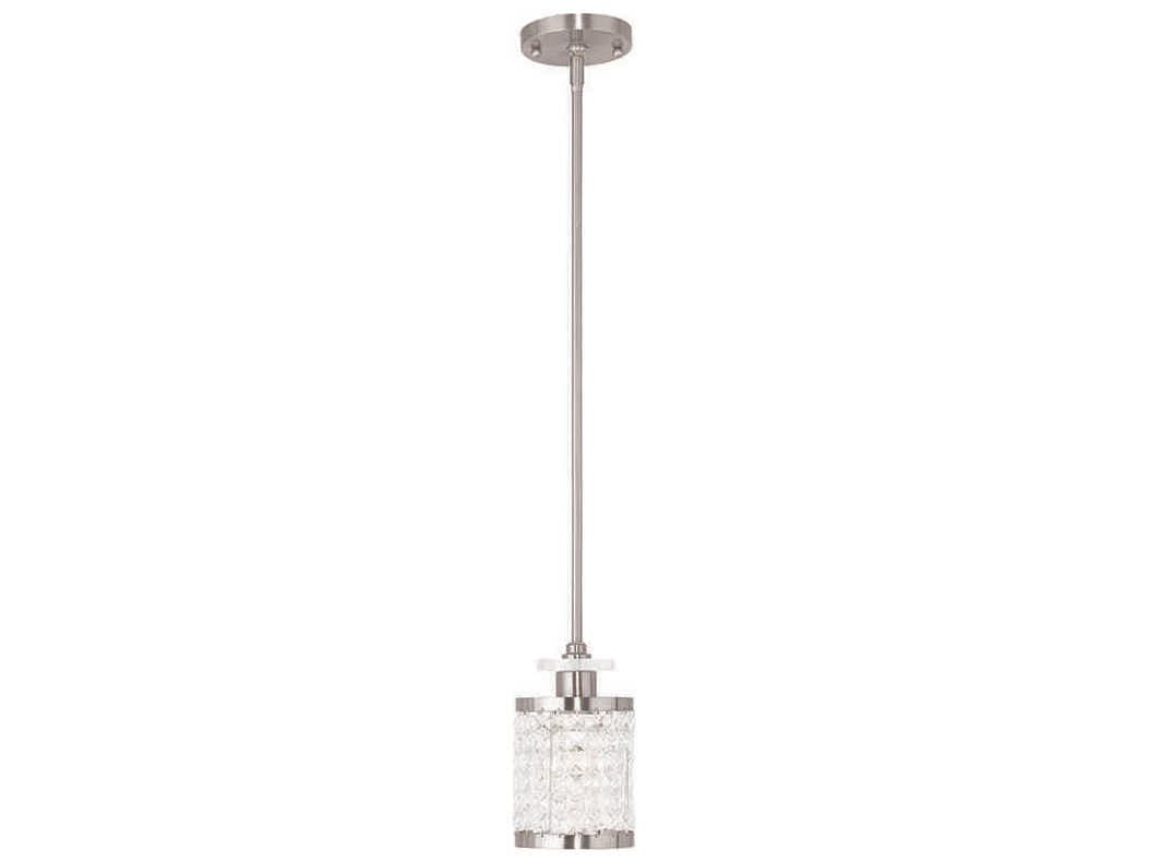 Livex Lighting Grammercy 1-Light Brushed Nickel Crystal Cylinder Mini Pendant