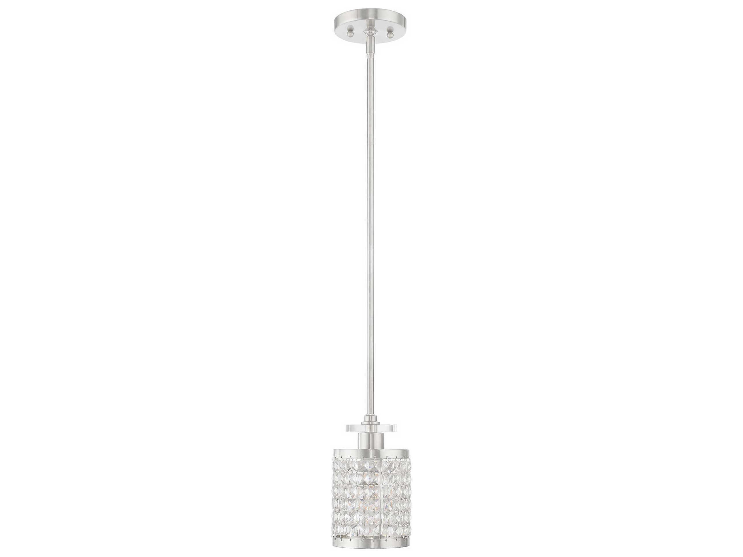 Livex Lighting Grammercy 1-Light Brushed Nickel Crystal Cylinder Mini Pendant