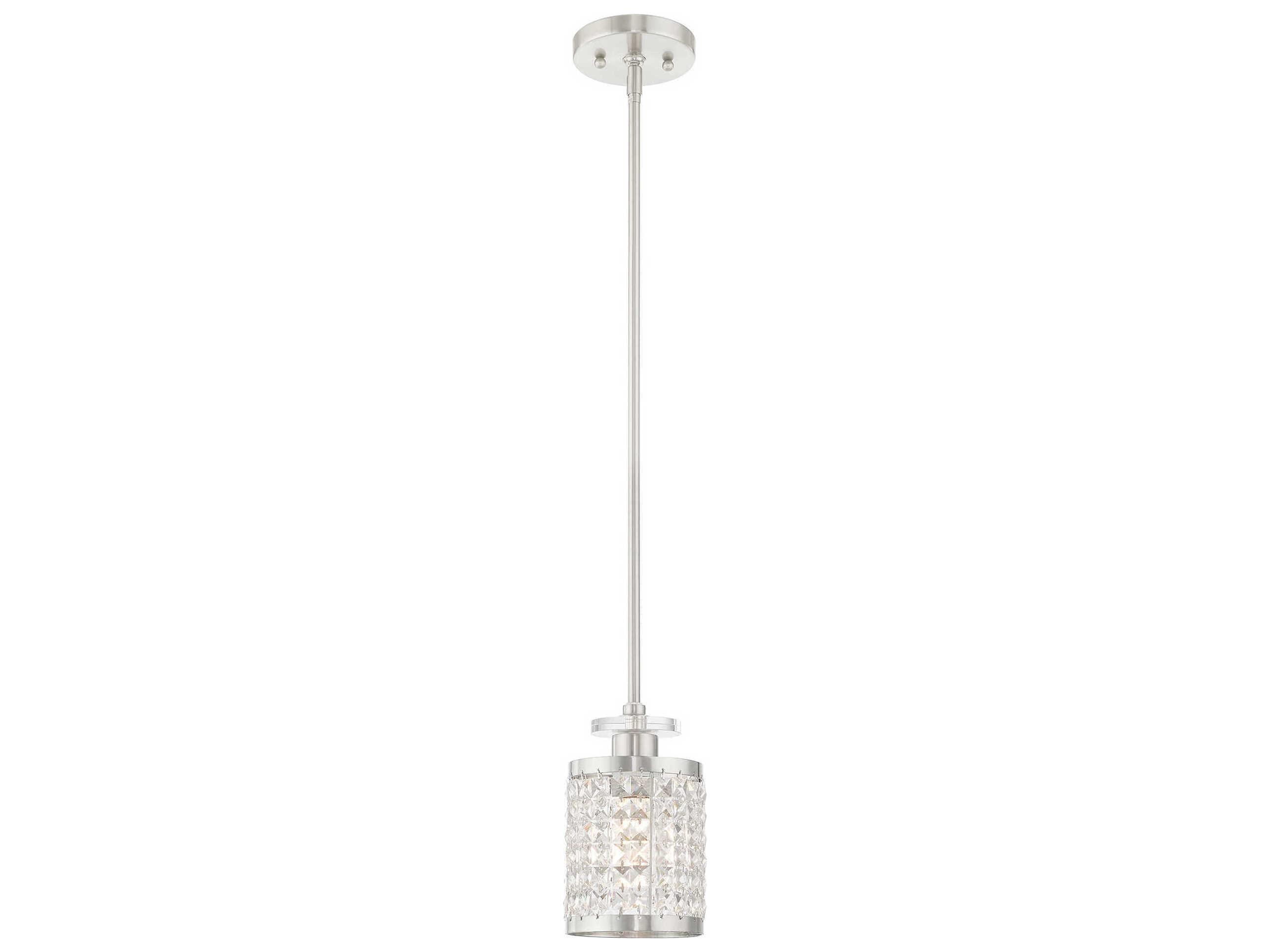 Livex Lighting Grammercy 1-Light Brushed Nickel Crystal Cylinder Mini Pendant