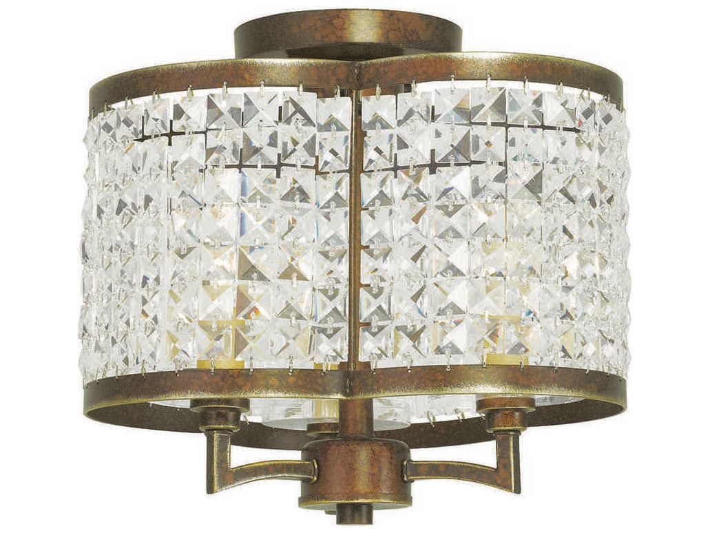 Livex Lighting Grammercy 3-Light Hand Painted Palacial Bronze Crystal Semi Flush Mount