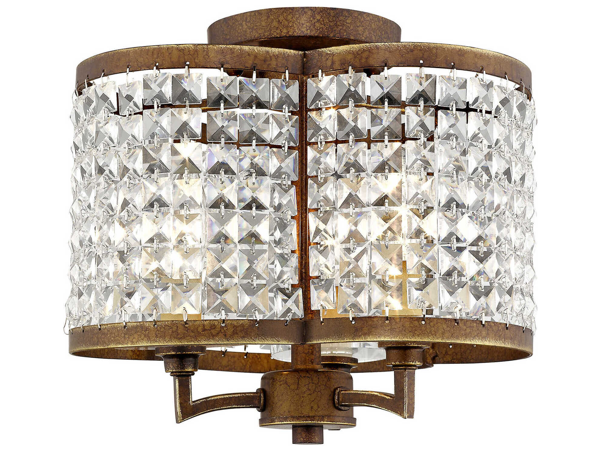 Livex Lighting Grammercy 3-Light Hand Painted Palacial Bronze Crystal Semi Flush Mount