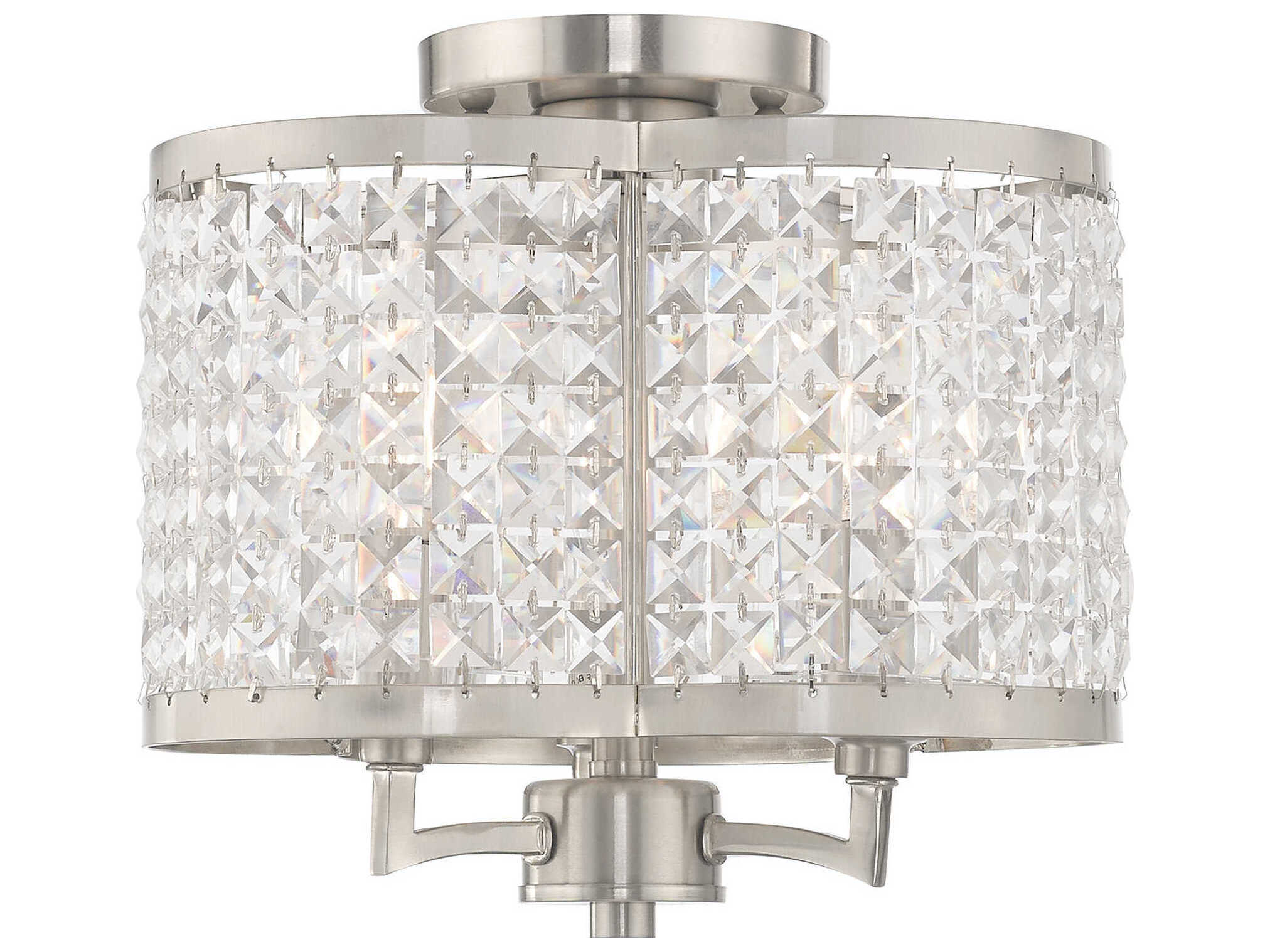 Livex Lighting Grammercy 3-Light Brushed Nickel Crystal Semi Flush Mount