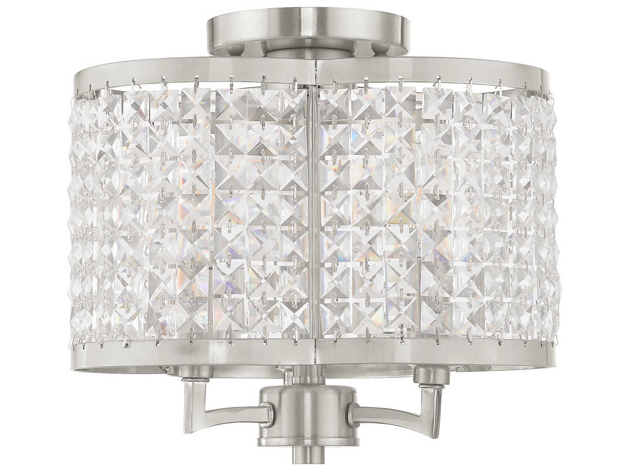 Livex Lighting Grammercy 3-Light Brushed Nickel Crystal Semi Flush Mount