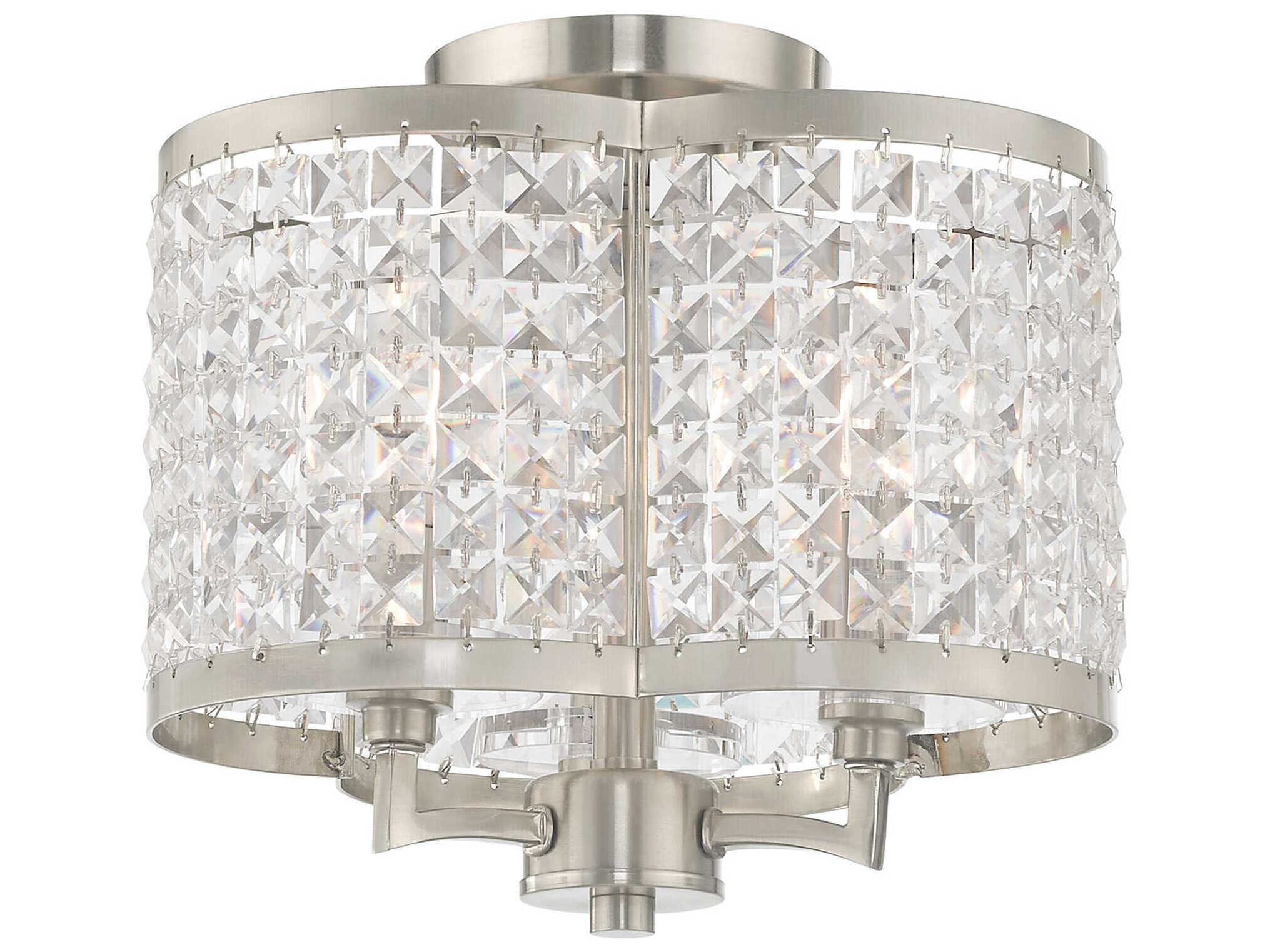 Livex Lighting Grammercy 3-Light Brushed Nickel Crystal Semi Flush Mount
