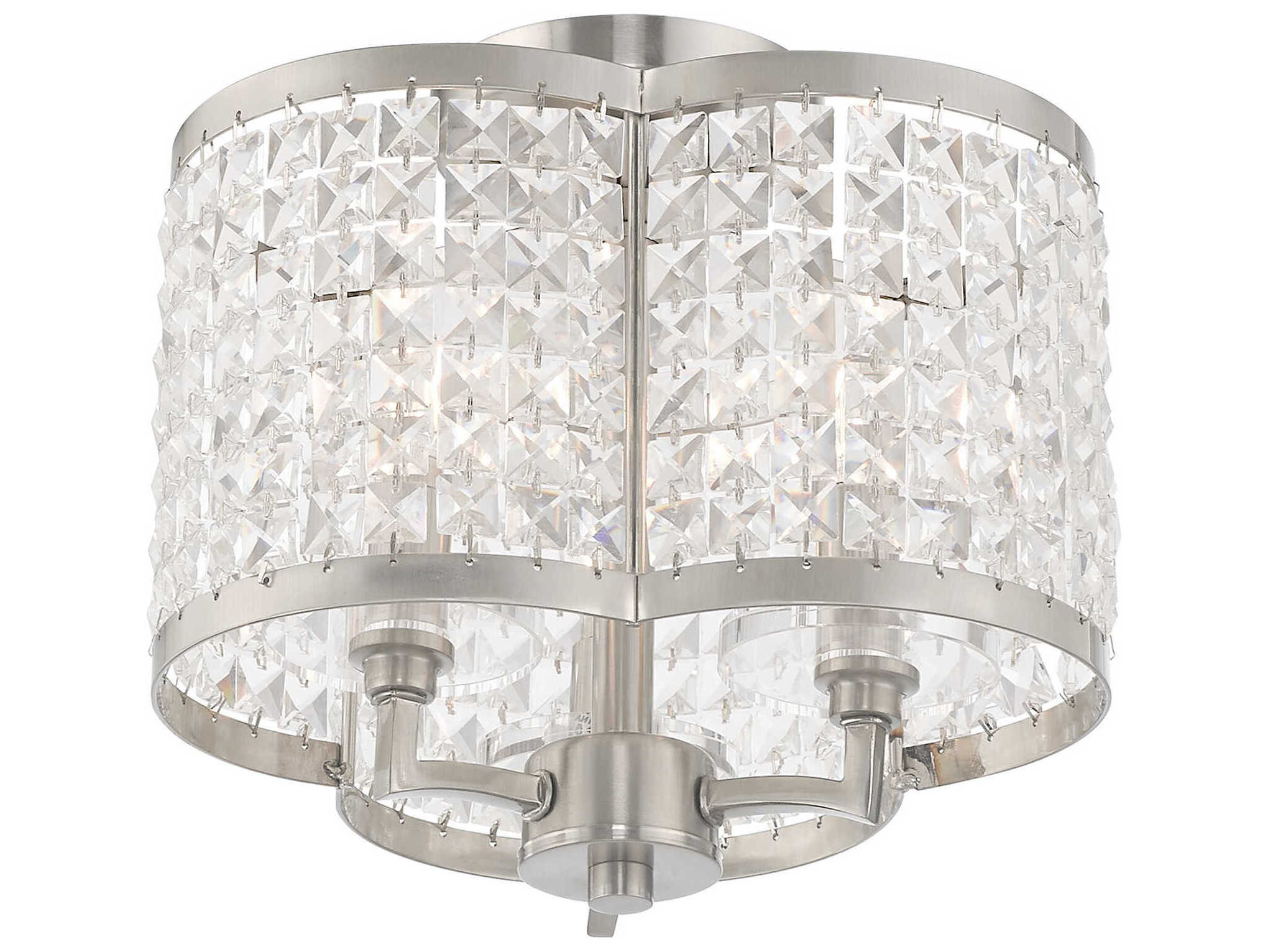 Livex Lighting Grammercy 3-Light Brushed Nickel Crystal Semi Flush Mount