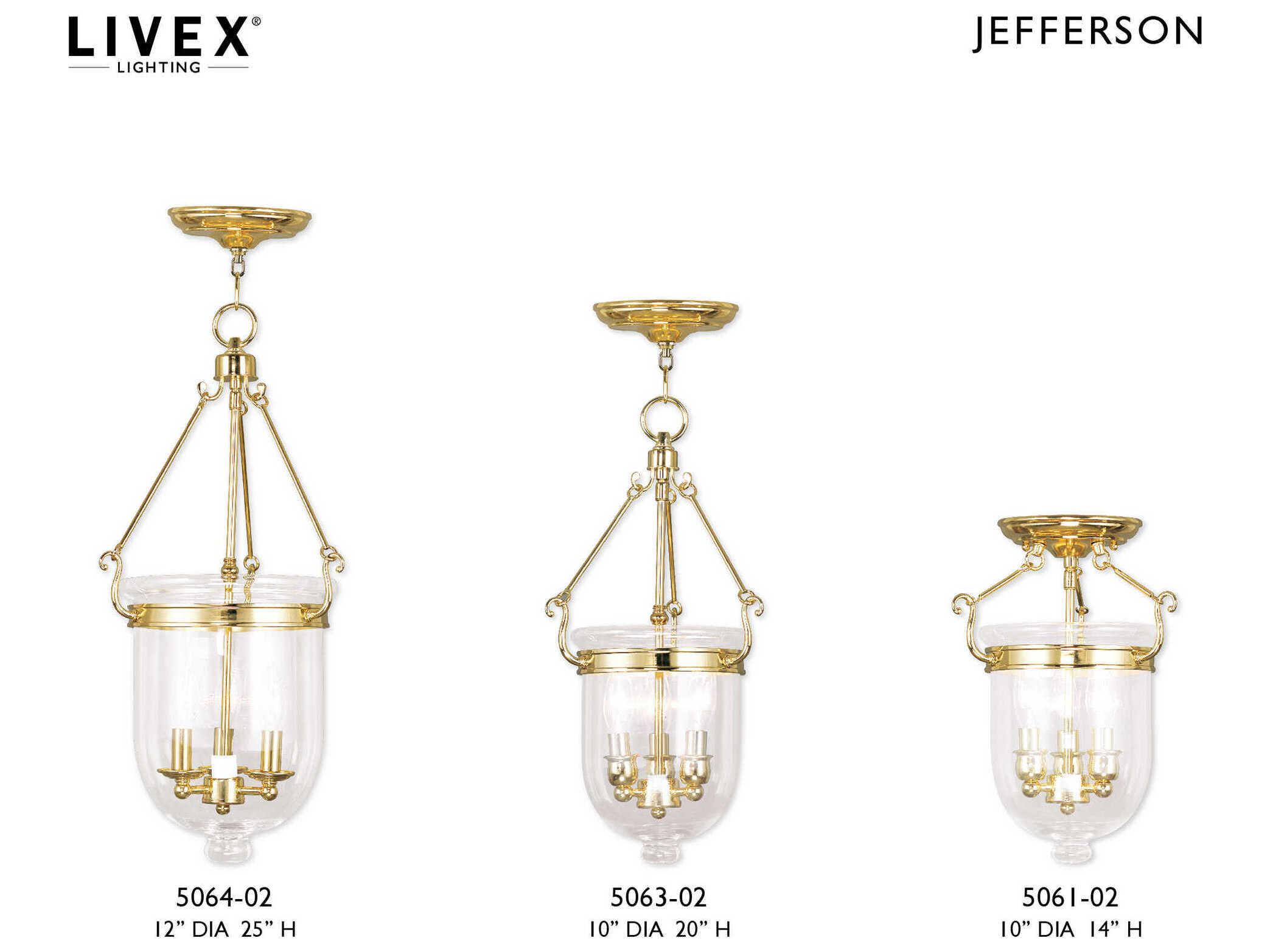 Livex Lighting Jefferson 3-Light Polished Brass Glass Bell Semi Flush Mount