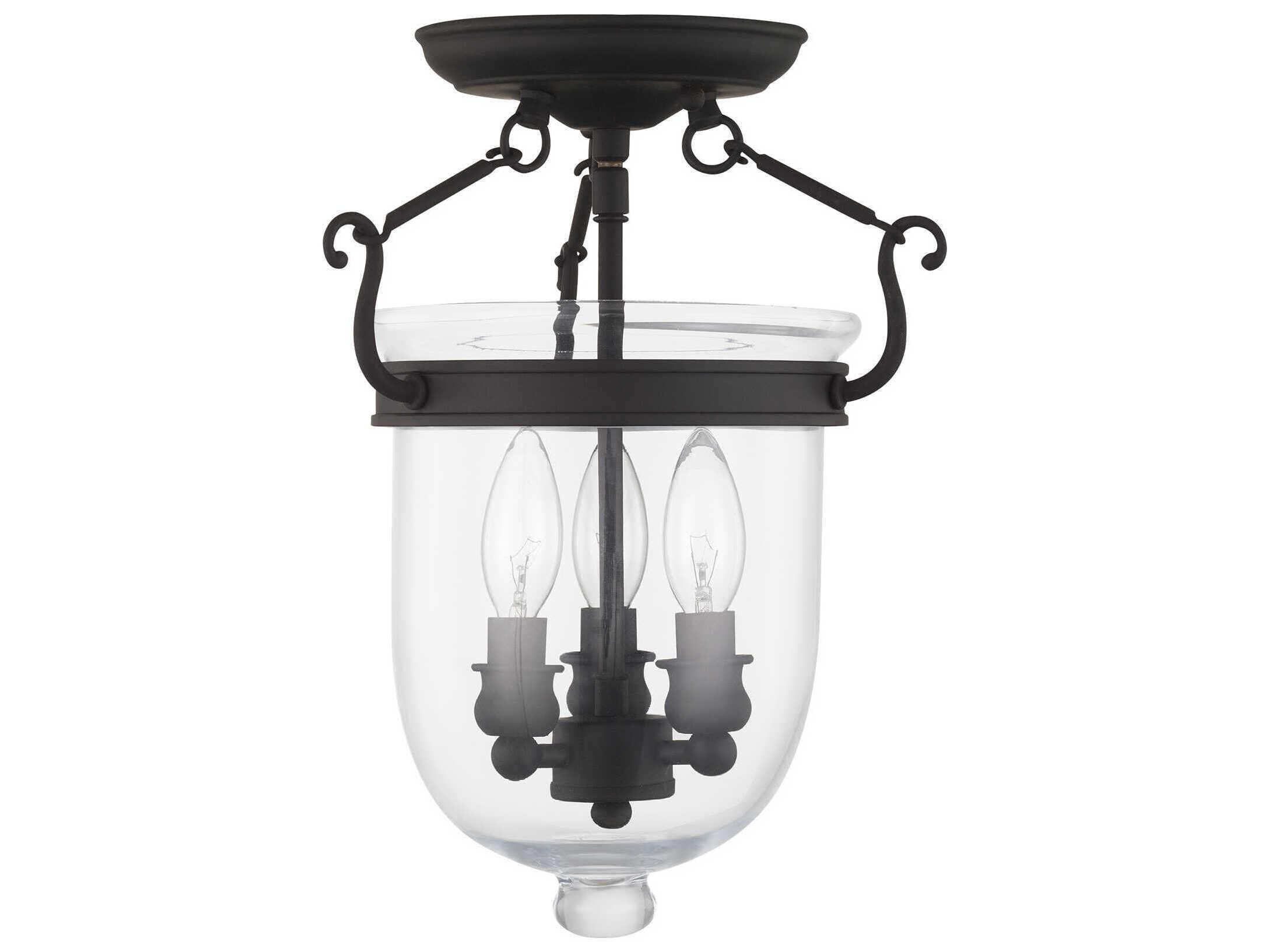 Livex Lighting Jefferson 3-Light Black Glass Bell Semi Flush Mount