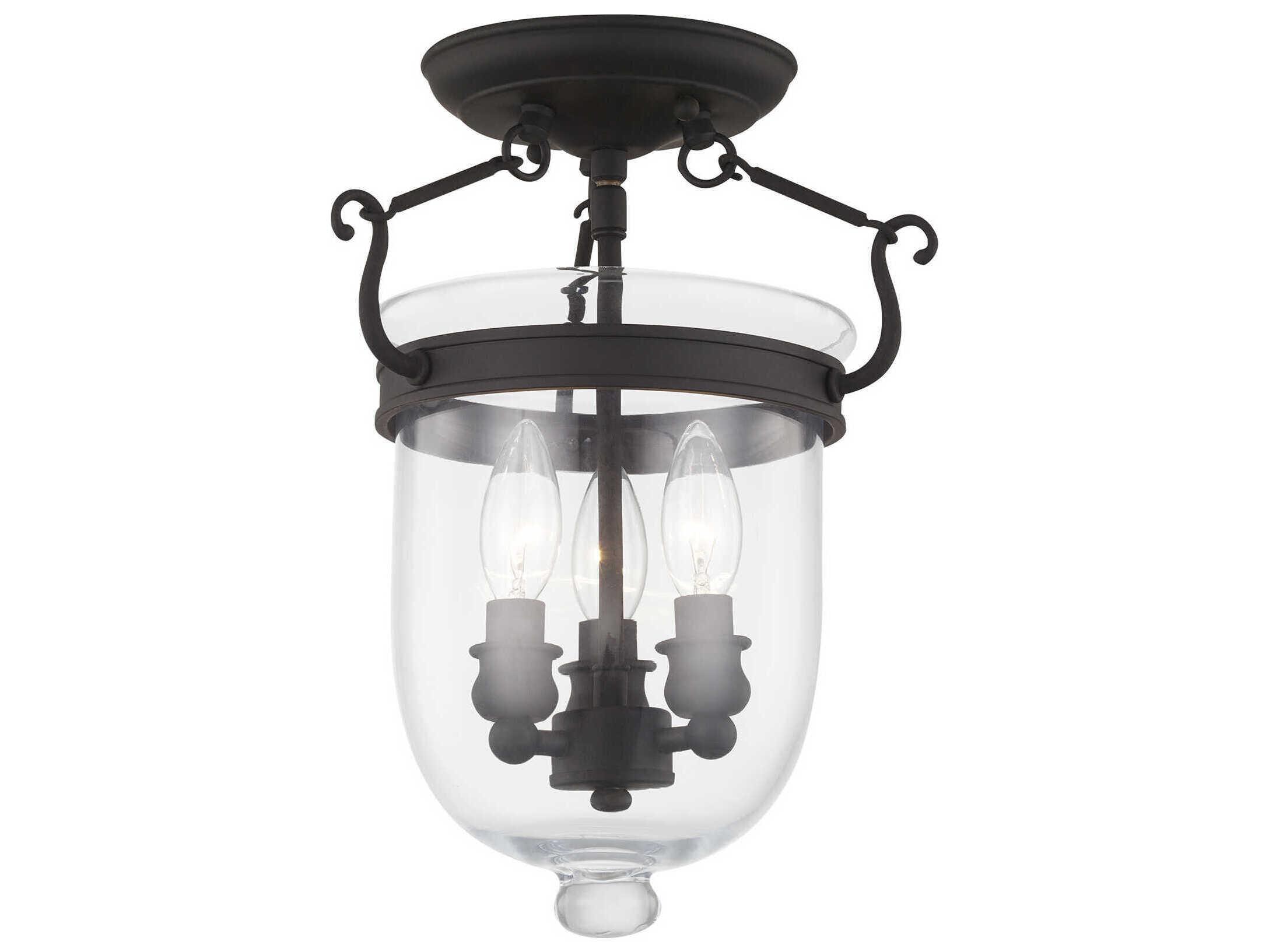 Livex Lighting Jefferson 3-Light Black Glass Bell Semi Flush Mount