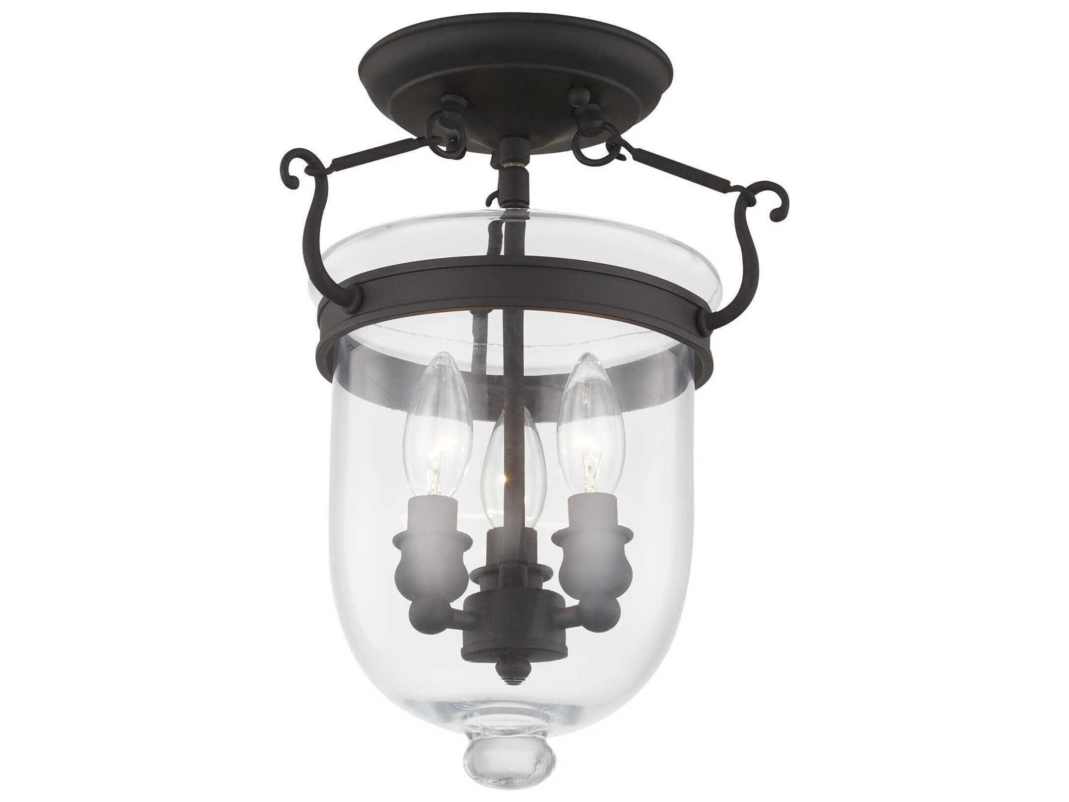 Livex Lighting Jefferson 3-Light Black Glass Bell Semi Flush Mount