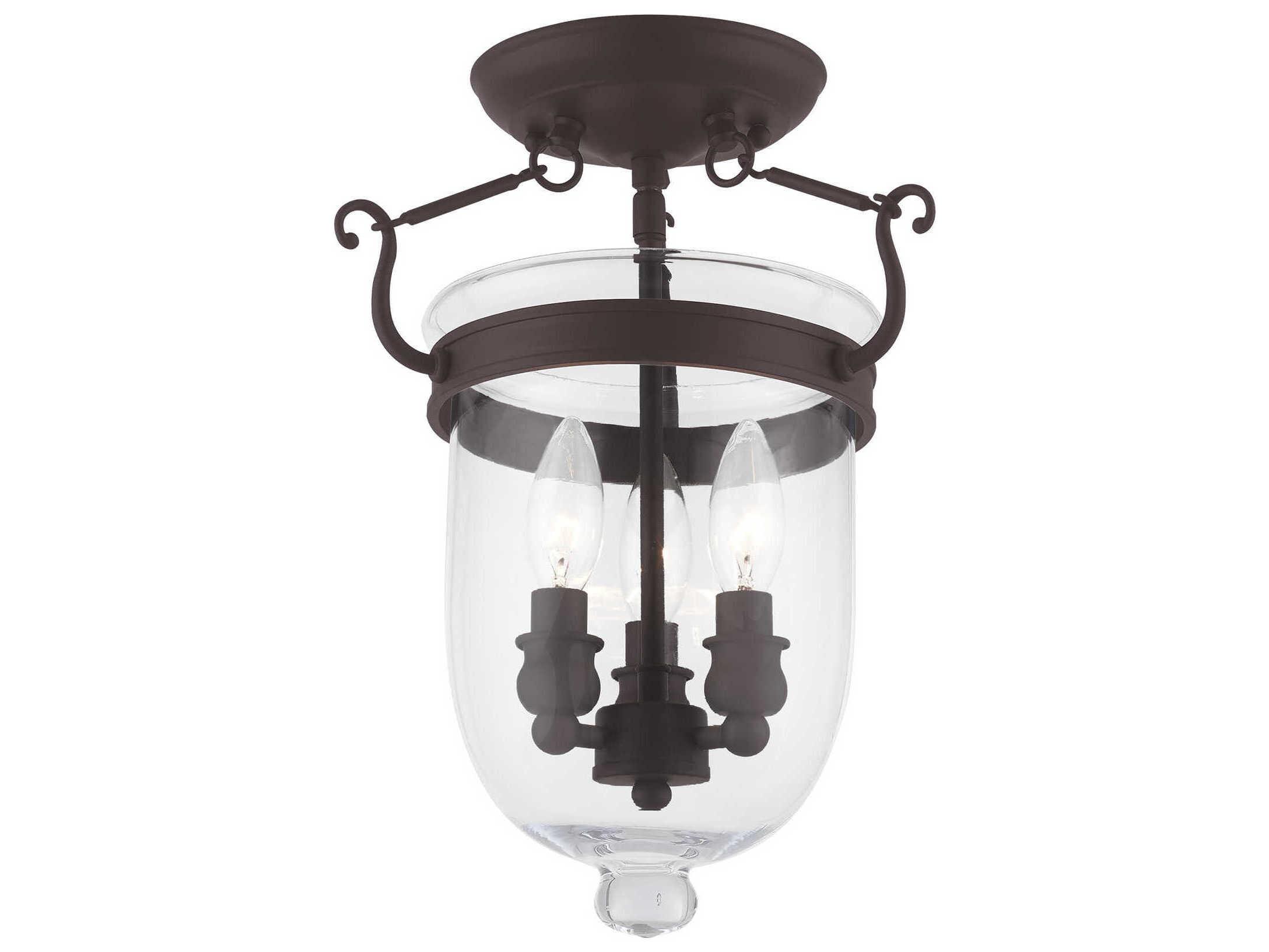 Livex Lighting Jefferson 3-Light Bronze Glass Bell Semi Flush Mount