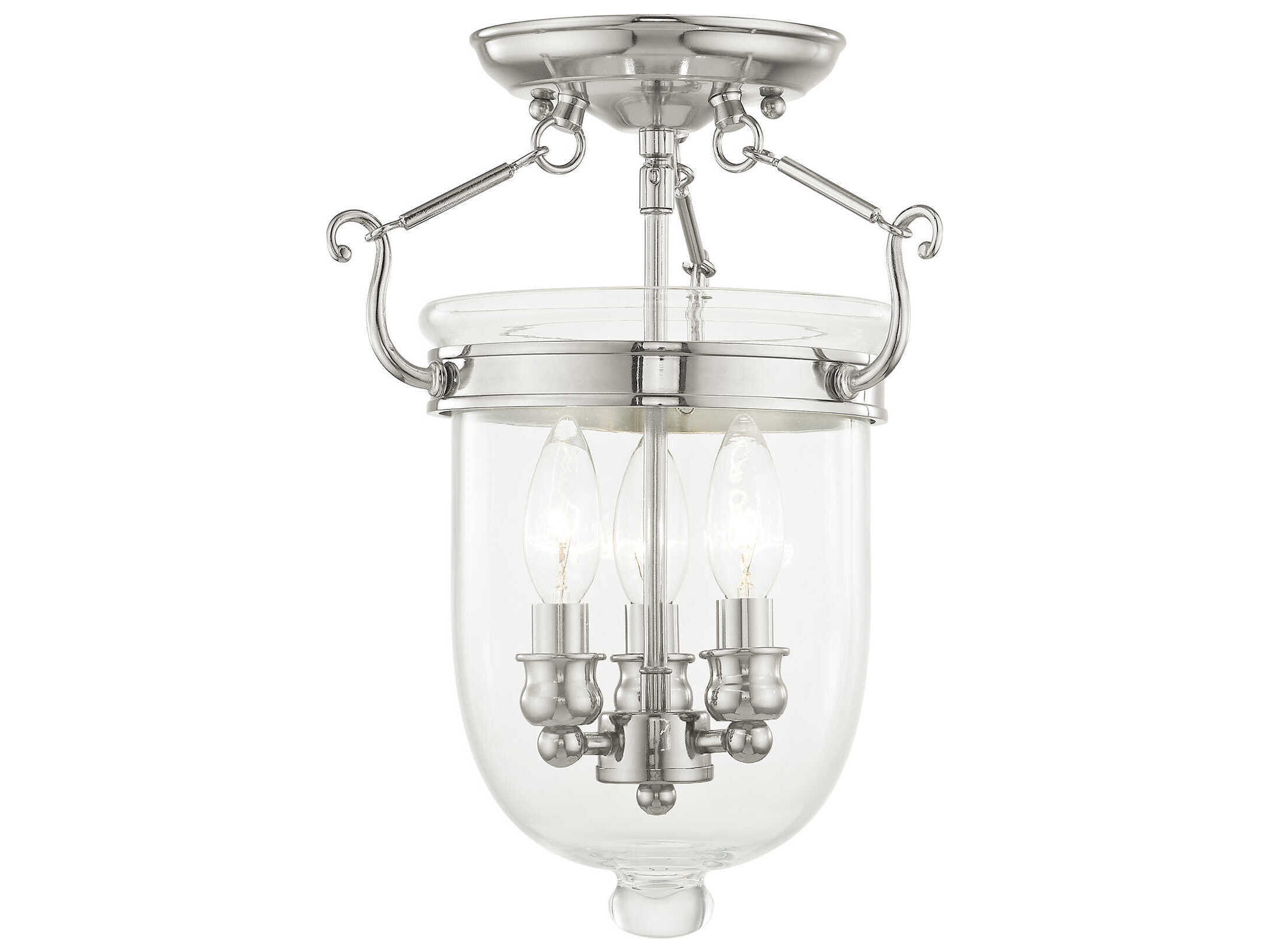 Livex Lighting Jefferson 3-Light Polished Nickel Glass Bell Semi Flush Mount