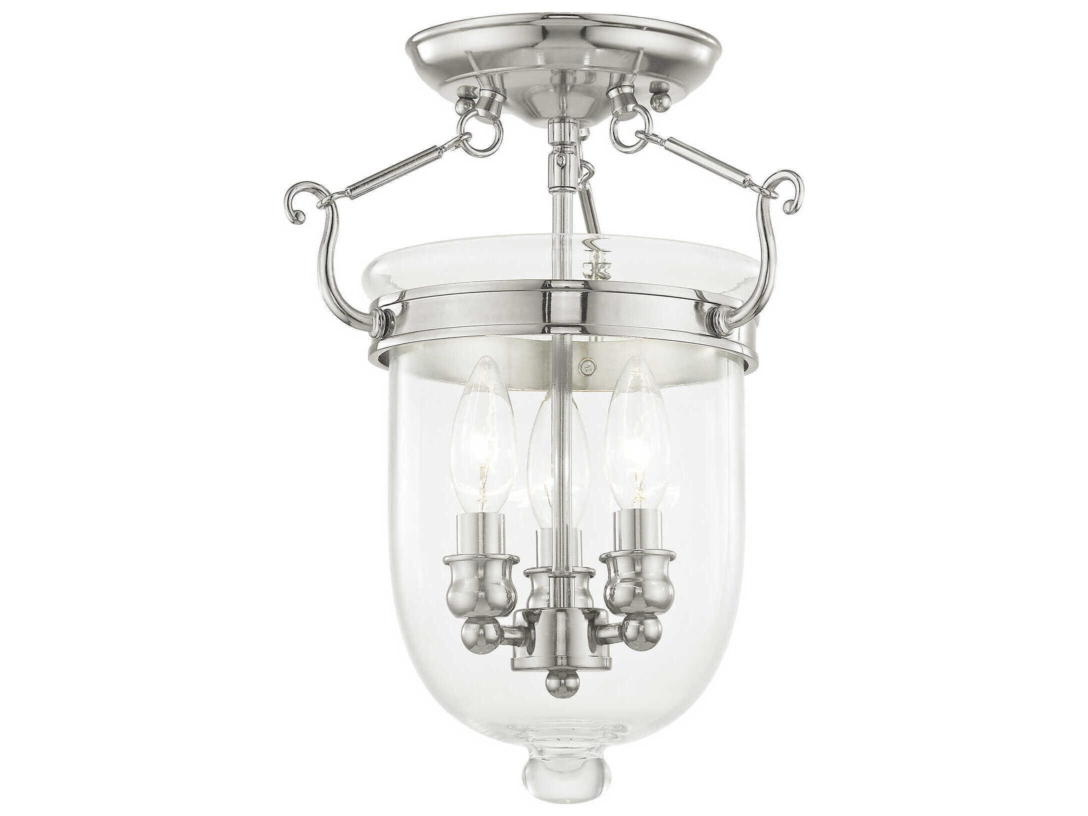 Livex Lighting Jefferson 3-Light Polished Nickel Glass Bell Semi Flush Mount