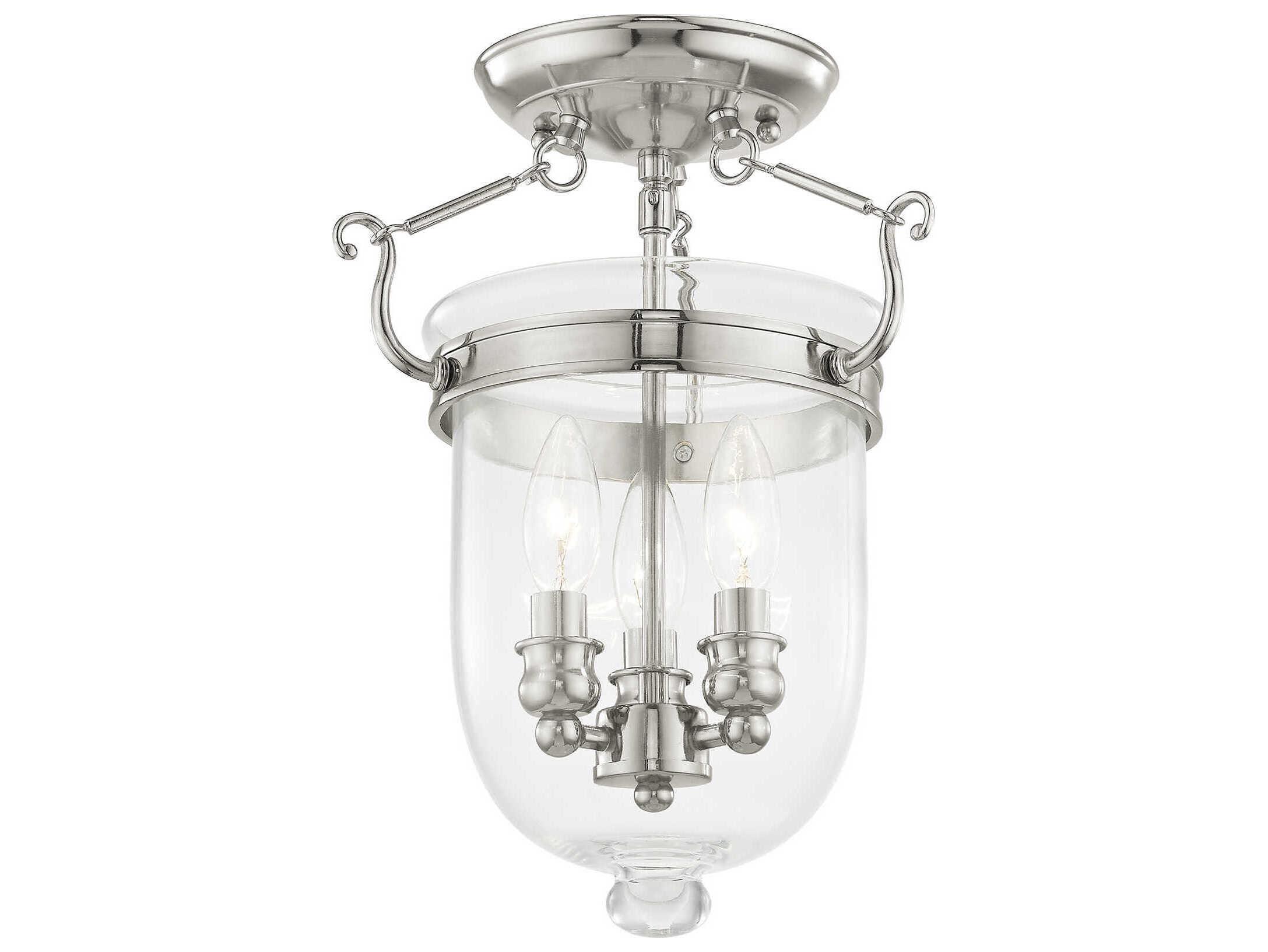 Livex Lighting Jefferson 3-Light Polished Nickel Glass Bell Semi Flush Mount