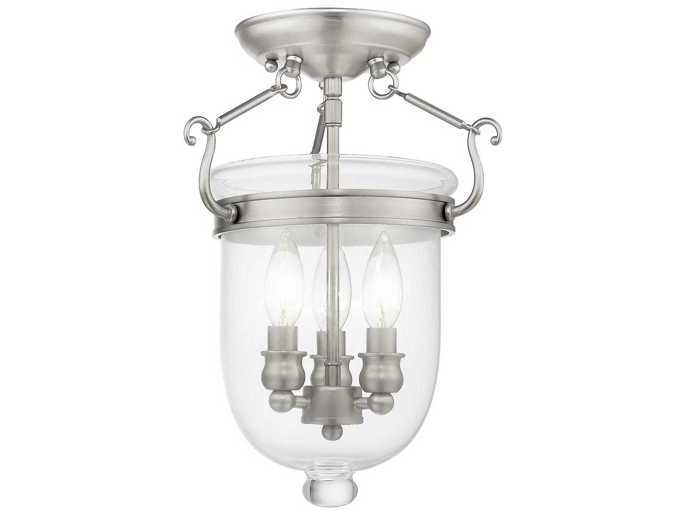 Livex Lighting Jefferson 3-Light Brushed Nickel Glass Bell Semi Flush Mount