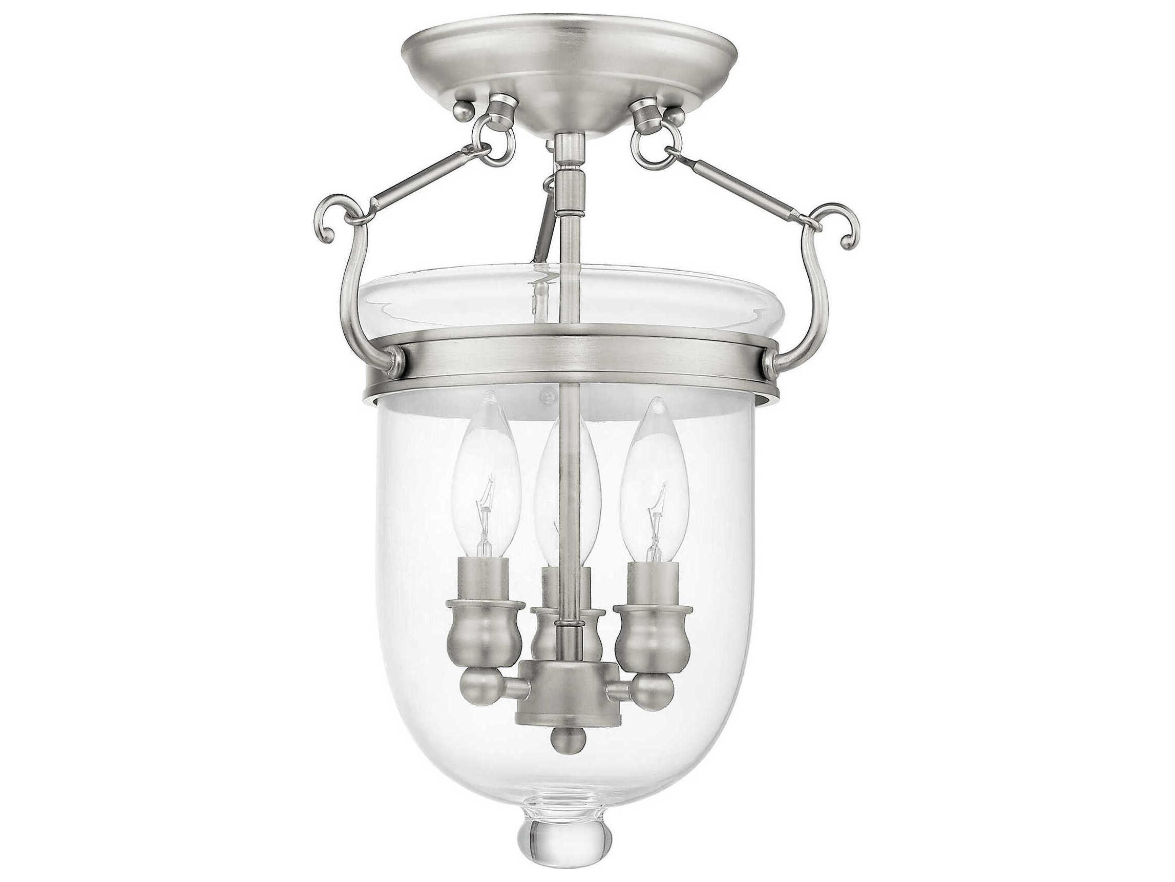 Livex Lighting Jefferson 3-Light Brushed Nickel Glass Bell Semi Flush Mount