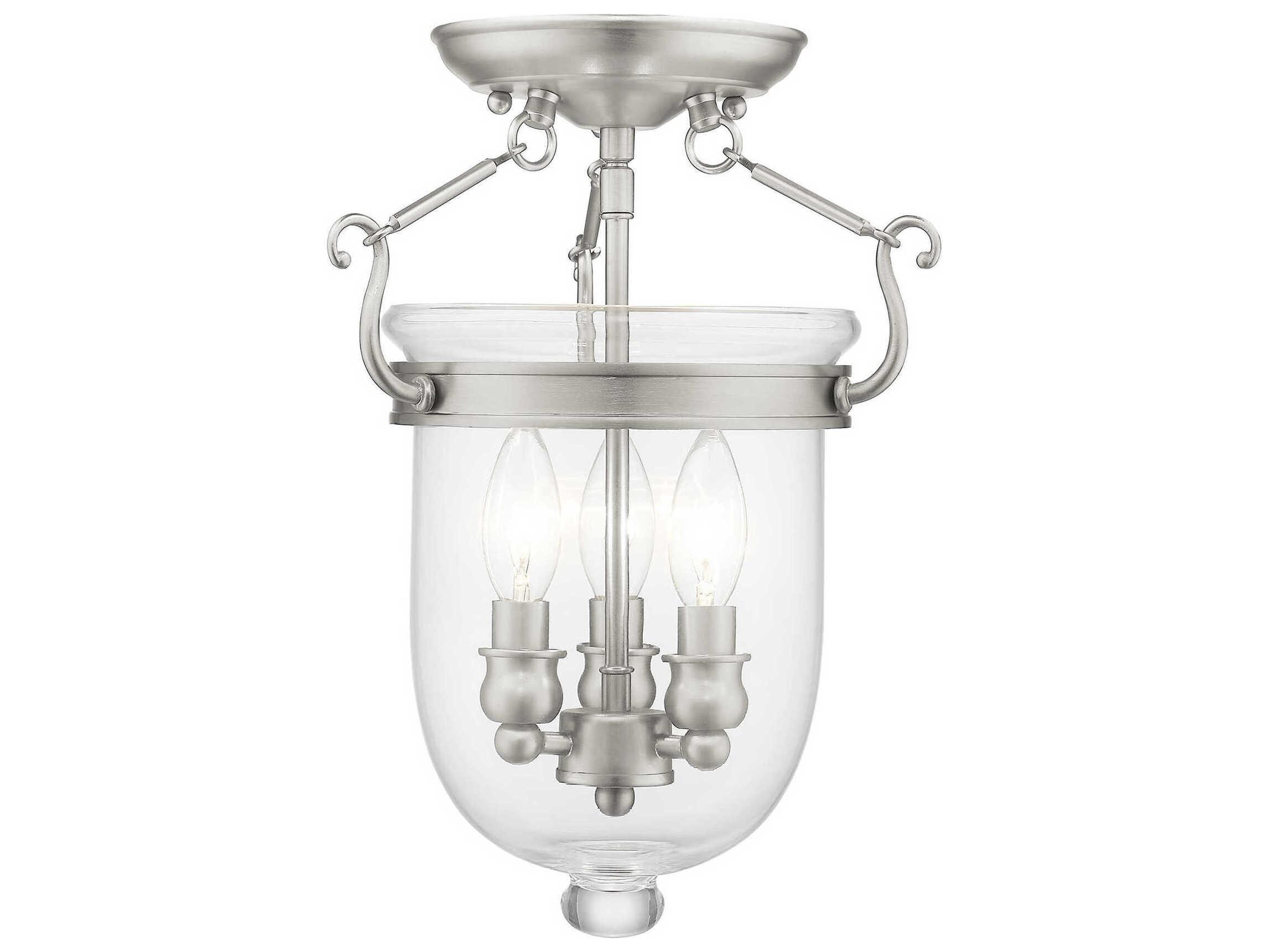 Livex Lighting Jefferson 3-Light Brushed Nickel Glass Bell Semi Flush Mount