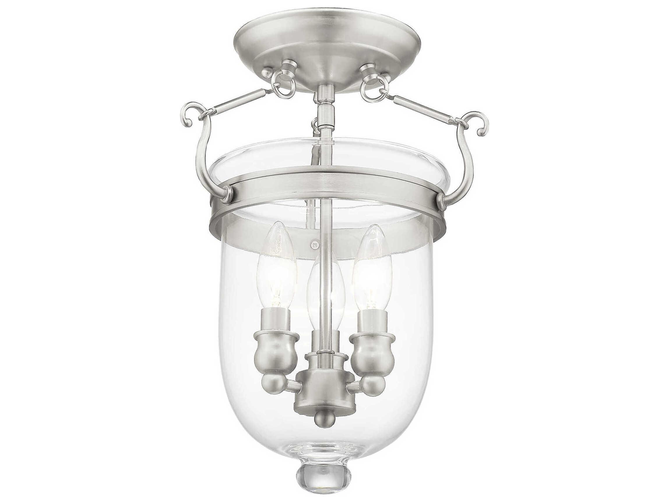 Livex Lighting Jefferson 3-Light Brushed Nickel Glass Bell Semi Flush Mount