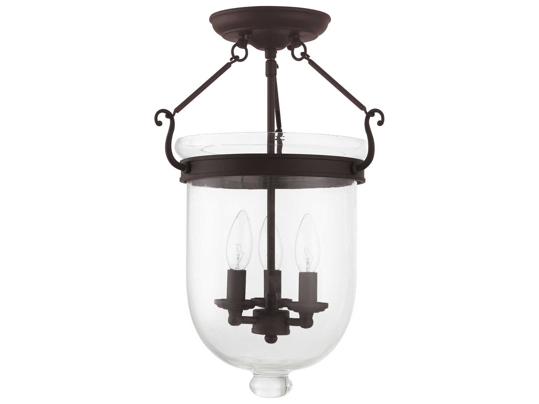 Livex Lighting Jefferson 3-Light Bronze Glass Bell Semi Flush Mount
