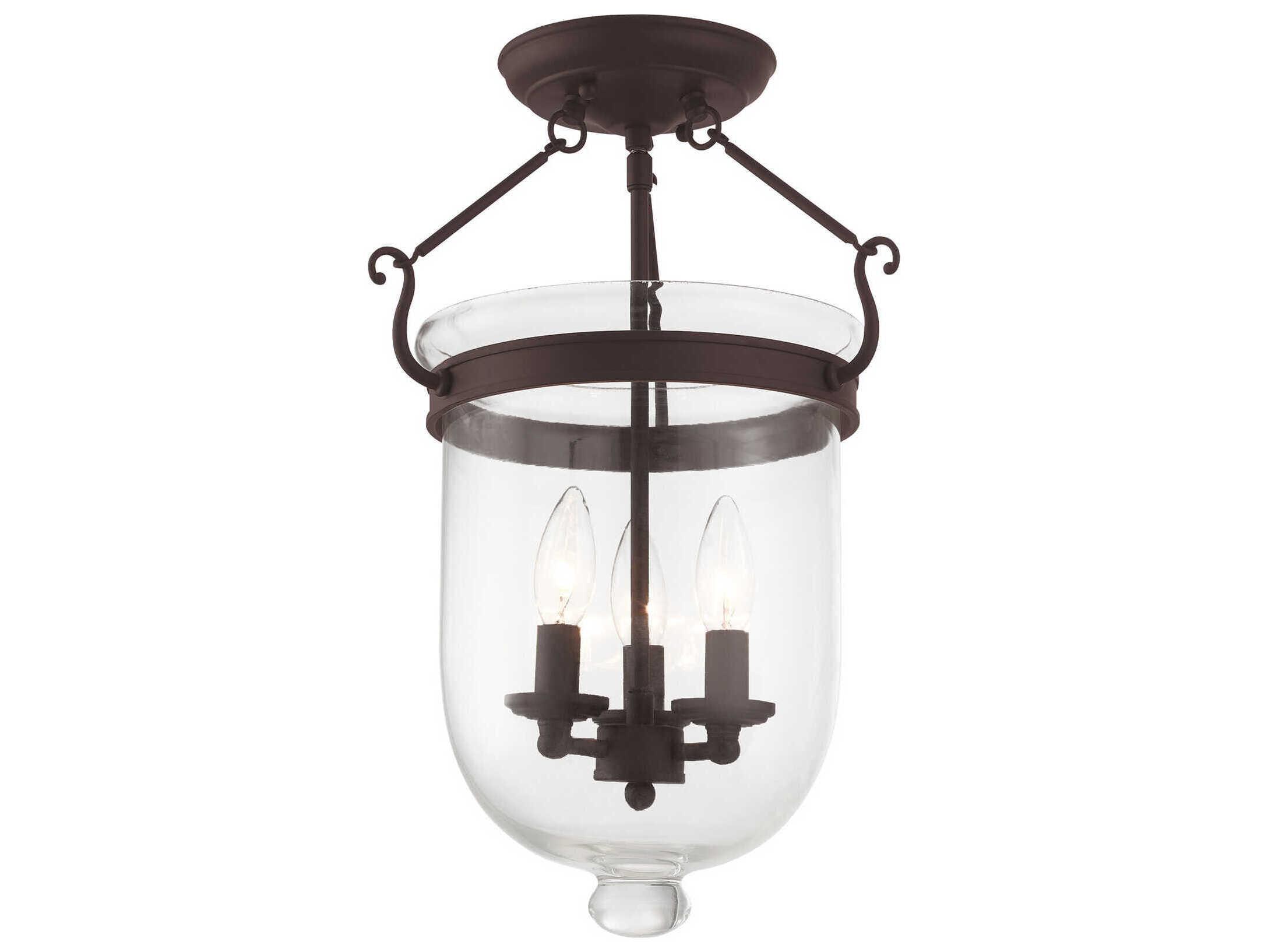 Livex Lighting Jefferson 3-Light Bronze Glass Bell Semi Flush Mount