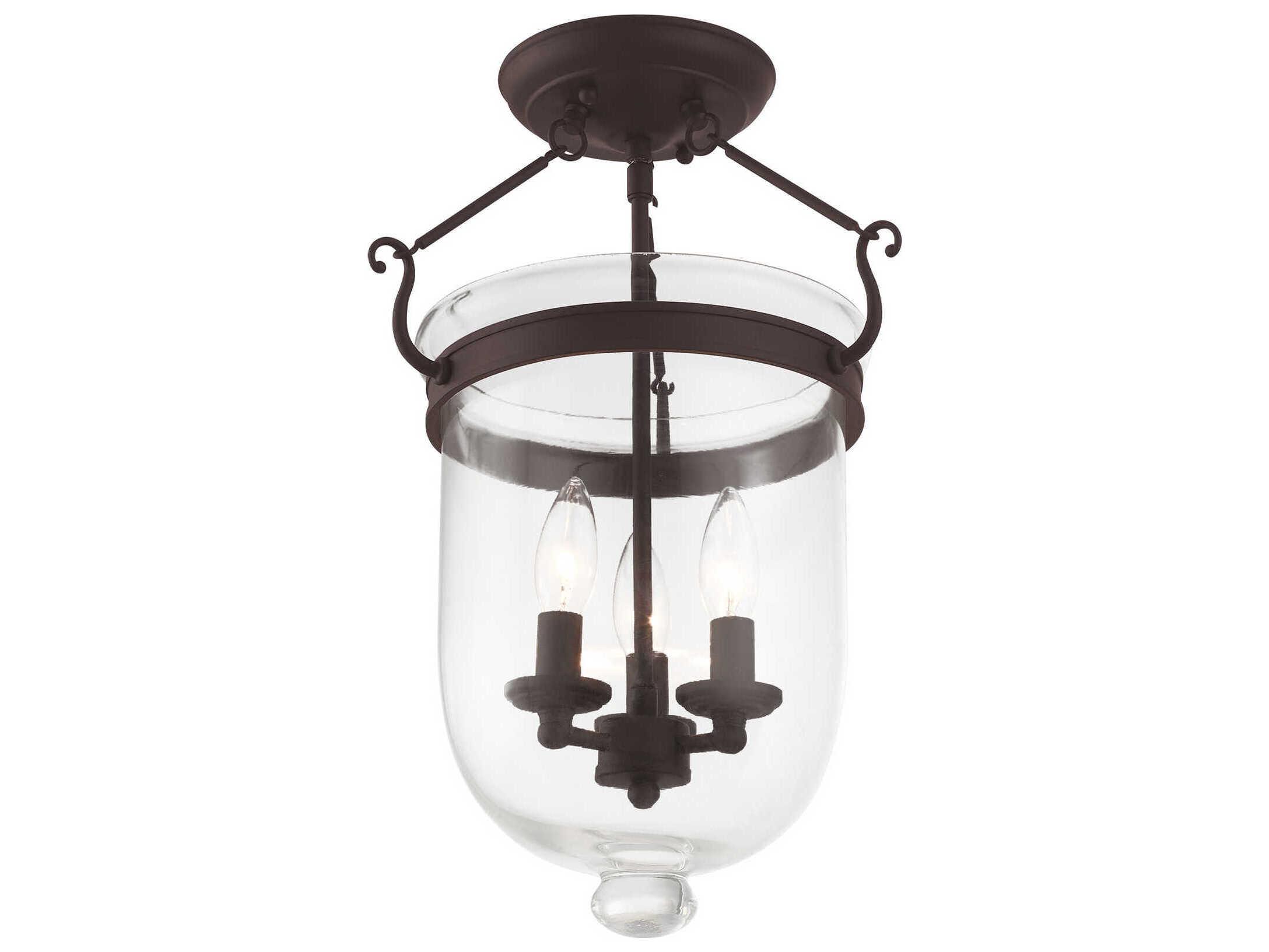 Livex Lighting Jefferson 3-Light Bronze Glass Bell Semi Flush Mount