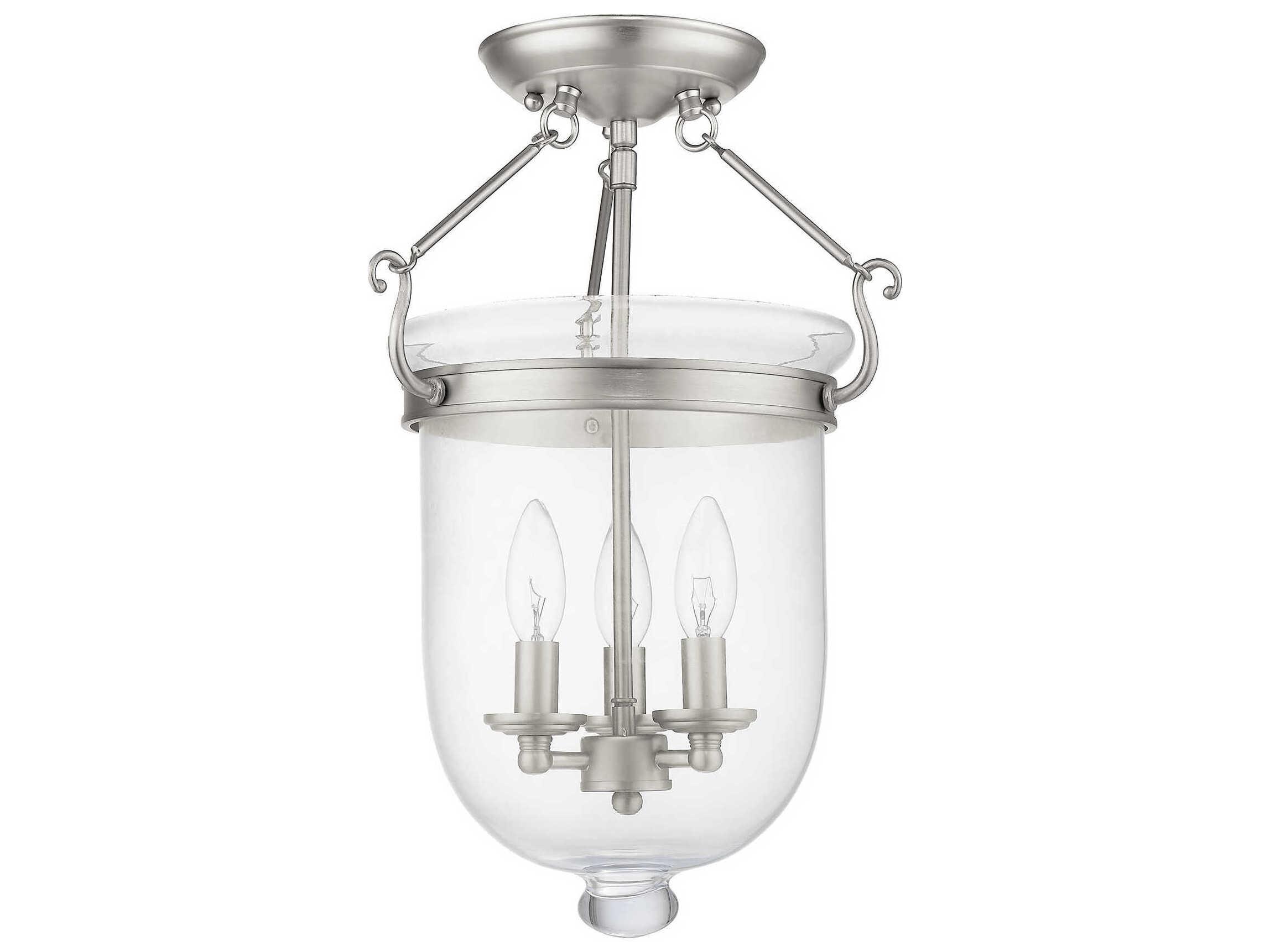 Livex Lighting Jefferson 3-Light Brushed Nickel Glass Bell Semi Flush Mount