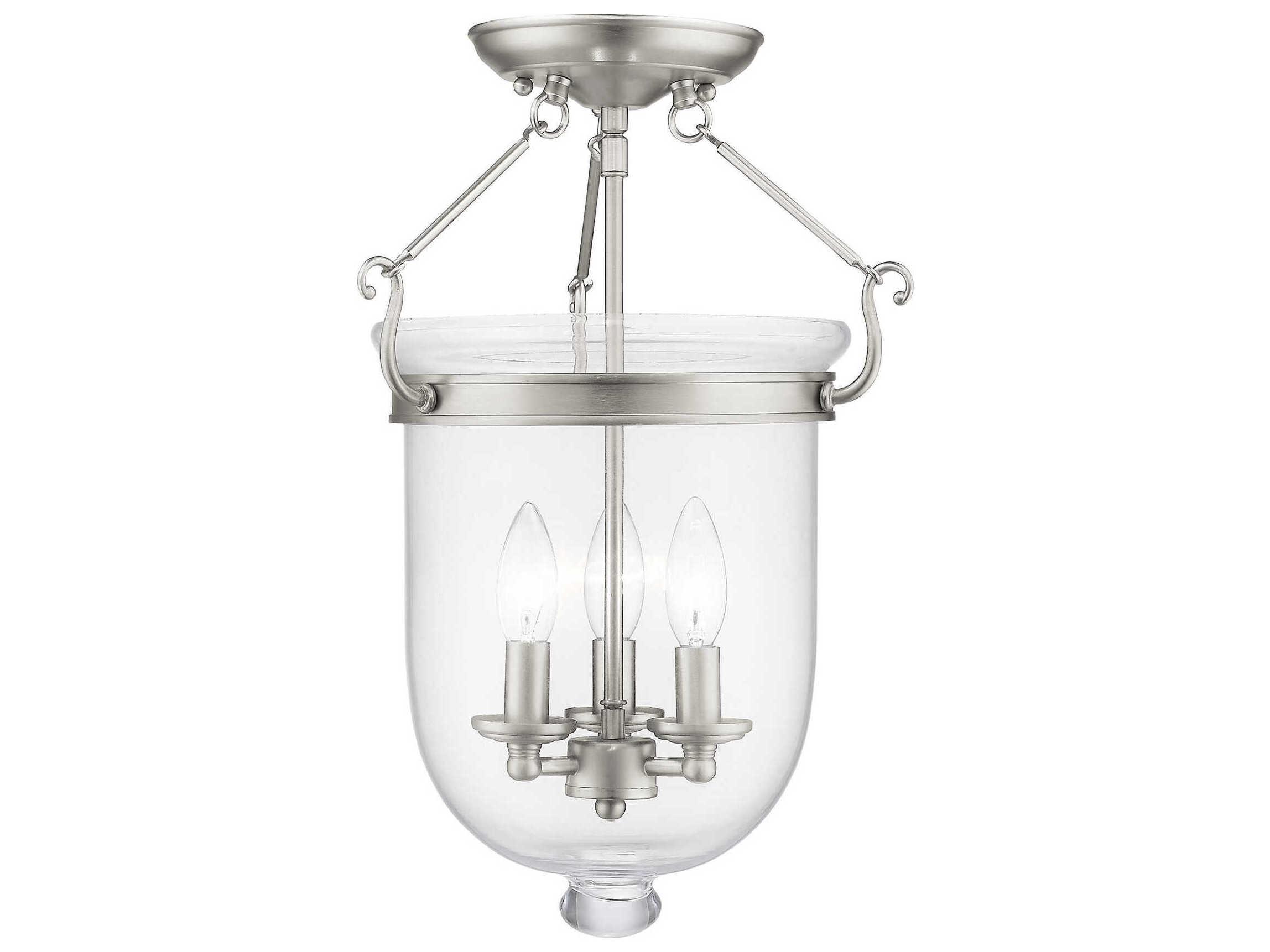 Livex Lighting Jefferson 3-Light Brushed Nickel Glass Bell Semi Flush Mount