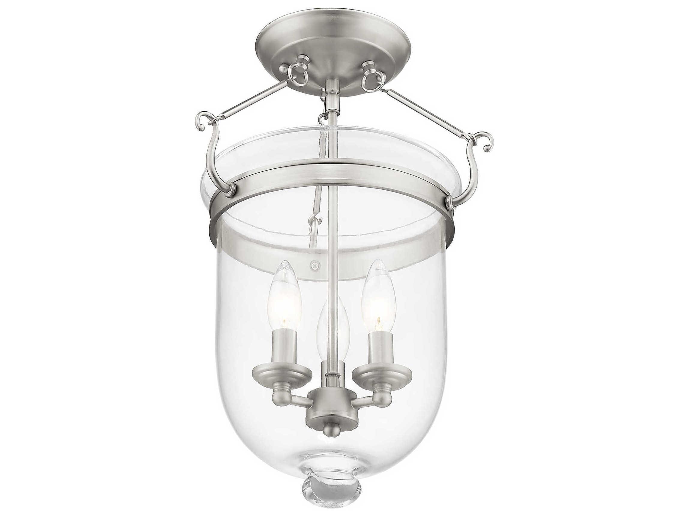 Livex Lighting Jefferson 3-Light Brushed Nickel Glass Bell Semi Flush Mount