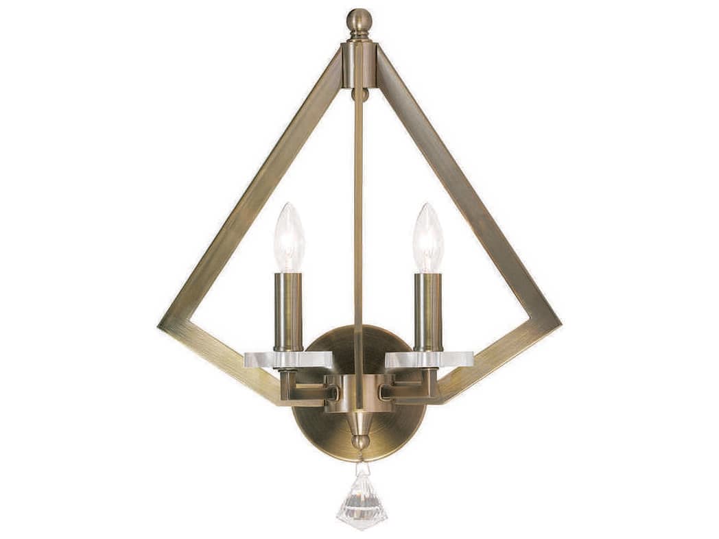 Livex Lighting Diamond 2-Light Antique Brass Crystal Wall Sconce