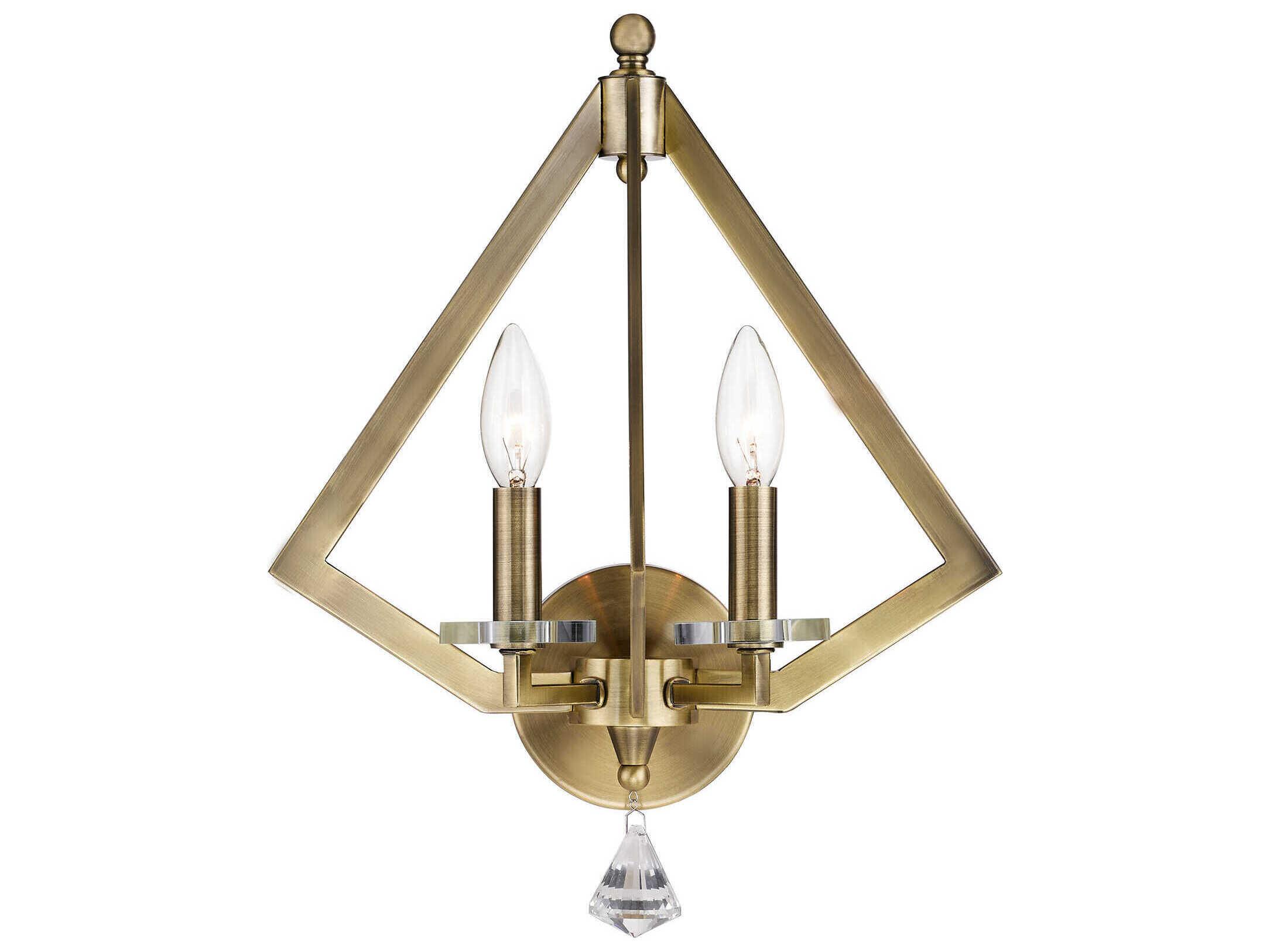 Livex Lighting Diamond 2-Light Antique Brass Crystal Wall Sconce