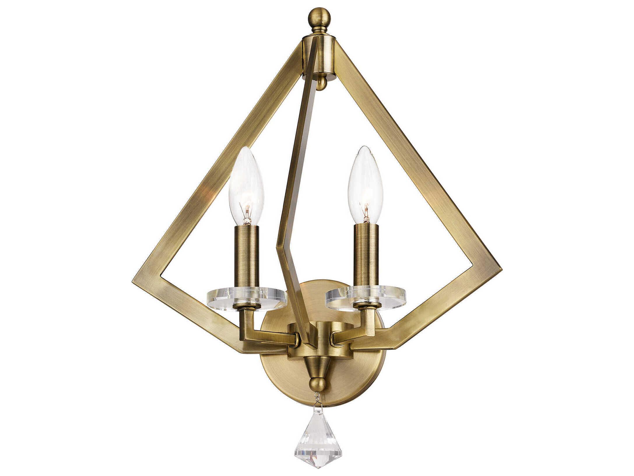 Livex Lighting Diamond 2-Light Antique Brass Crystal Wall Sconce
