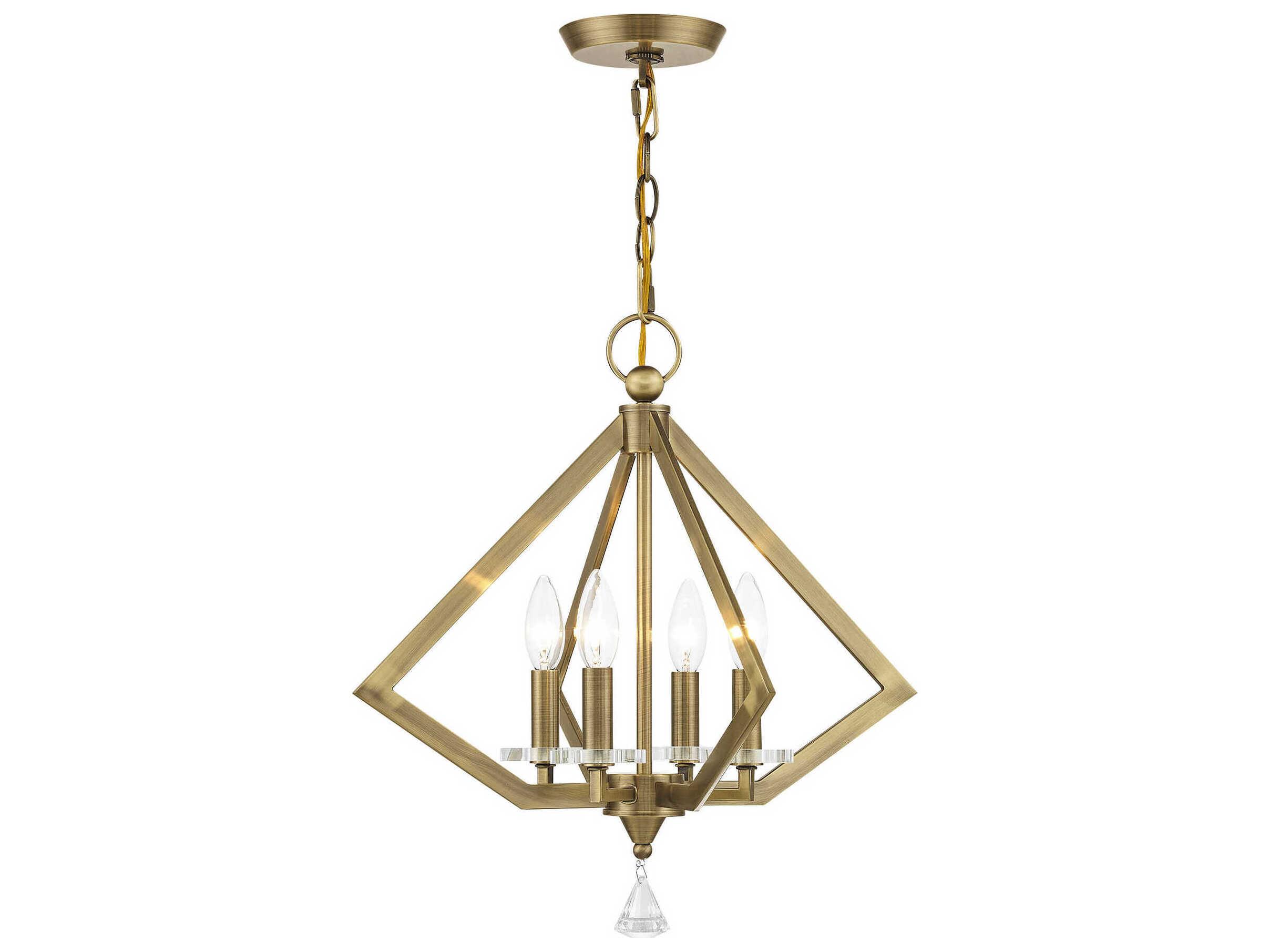 Livex Lighting Diamond 4-Light Antique Brass Crystal Candelabra Chandelier