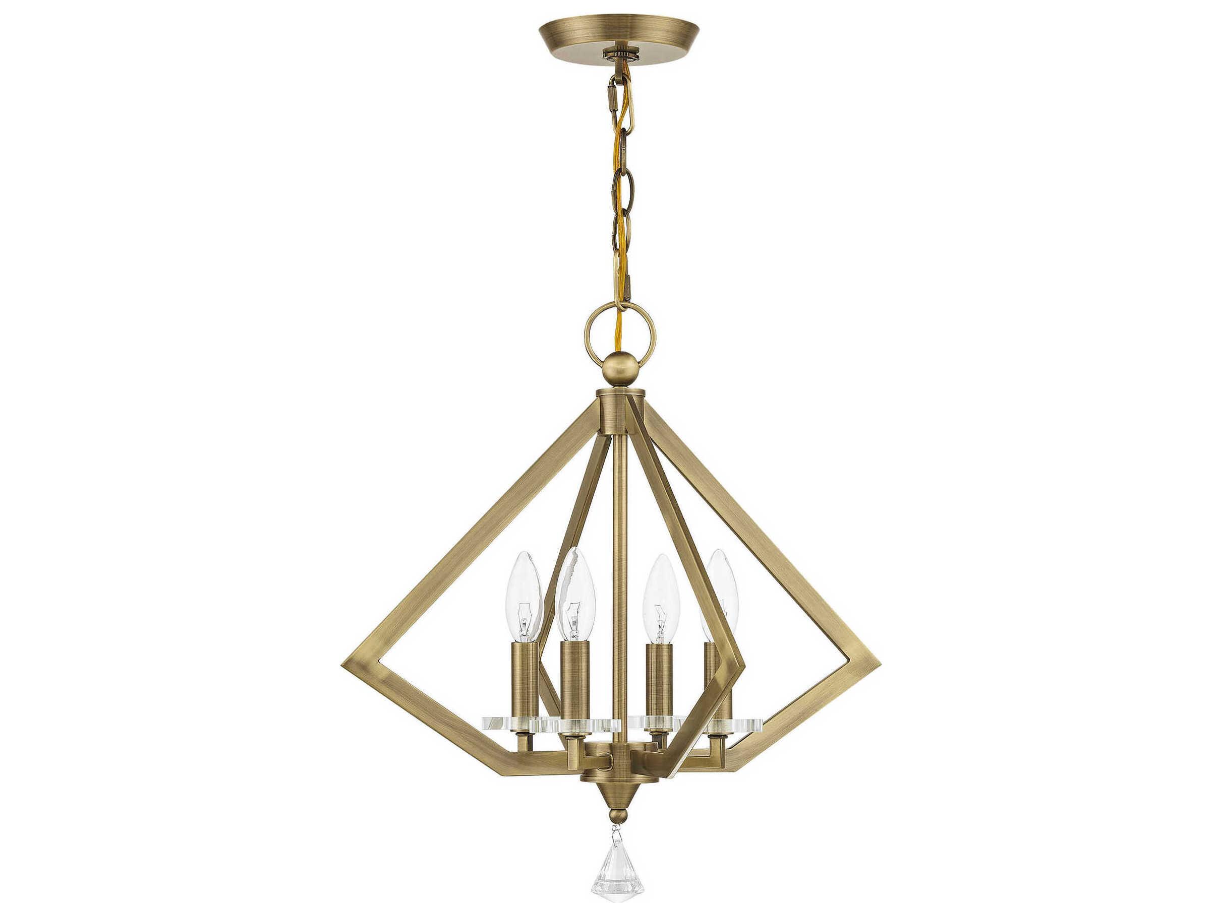 Livex Lighting Diamond 4-Light Antique Brass Crystal Candelabra Chandelier