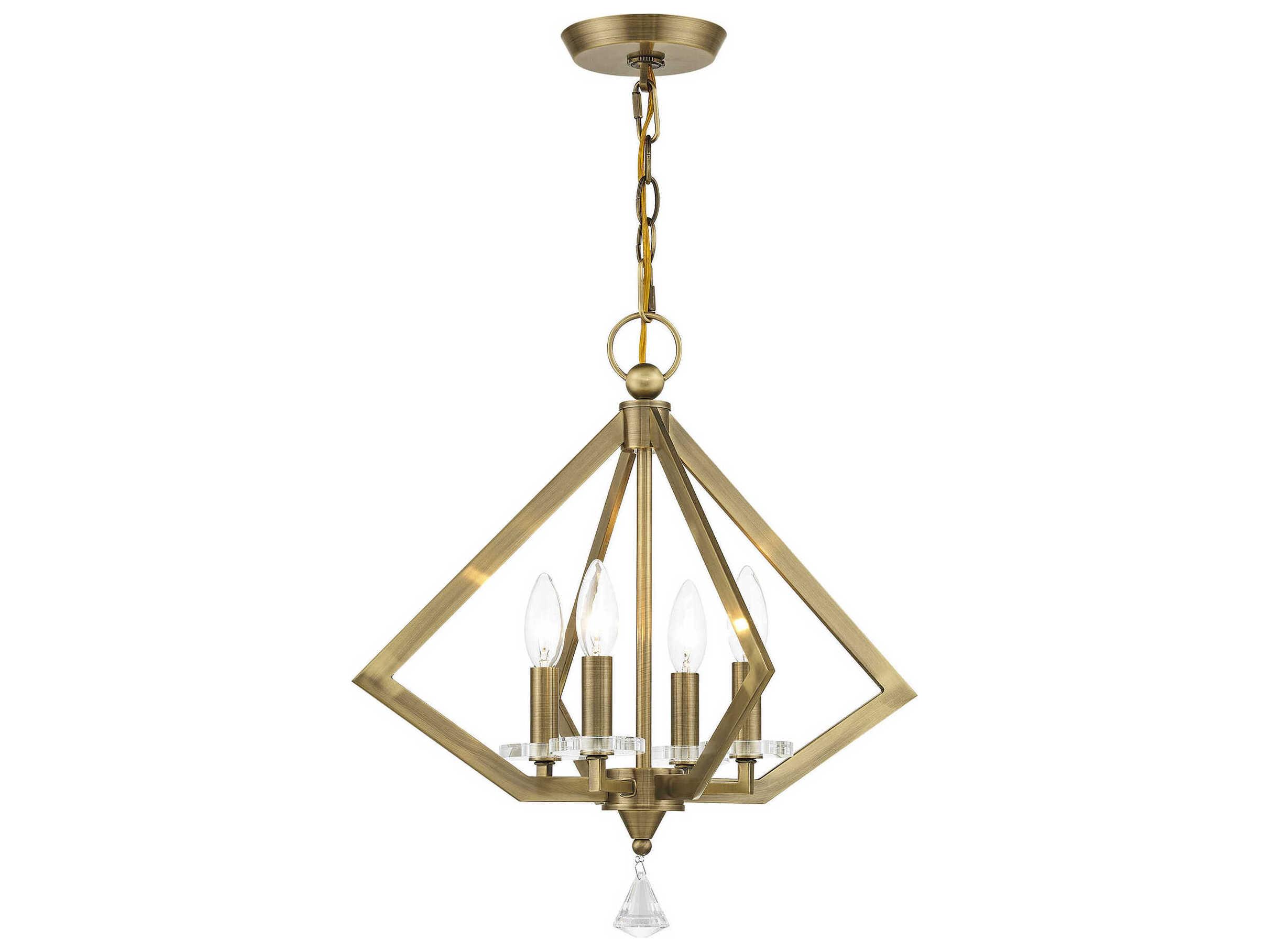 Livex Lighting Diamond 4-Light Antique Brass Crystal Candelabra Chandelier