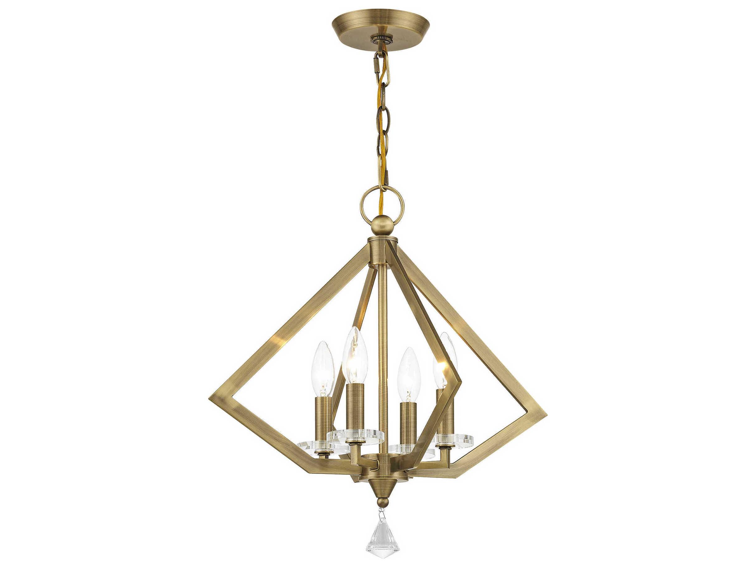 Livex Lighting Diamond 4-Light Antique Brass Crystal Candelabra Chandelier