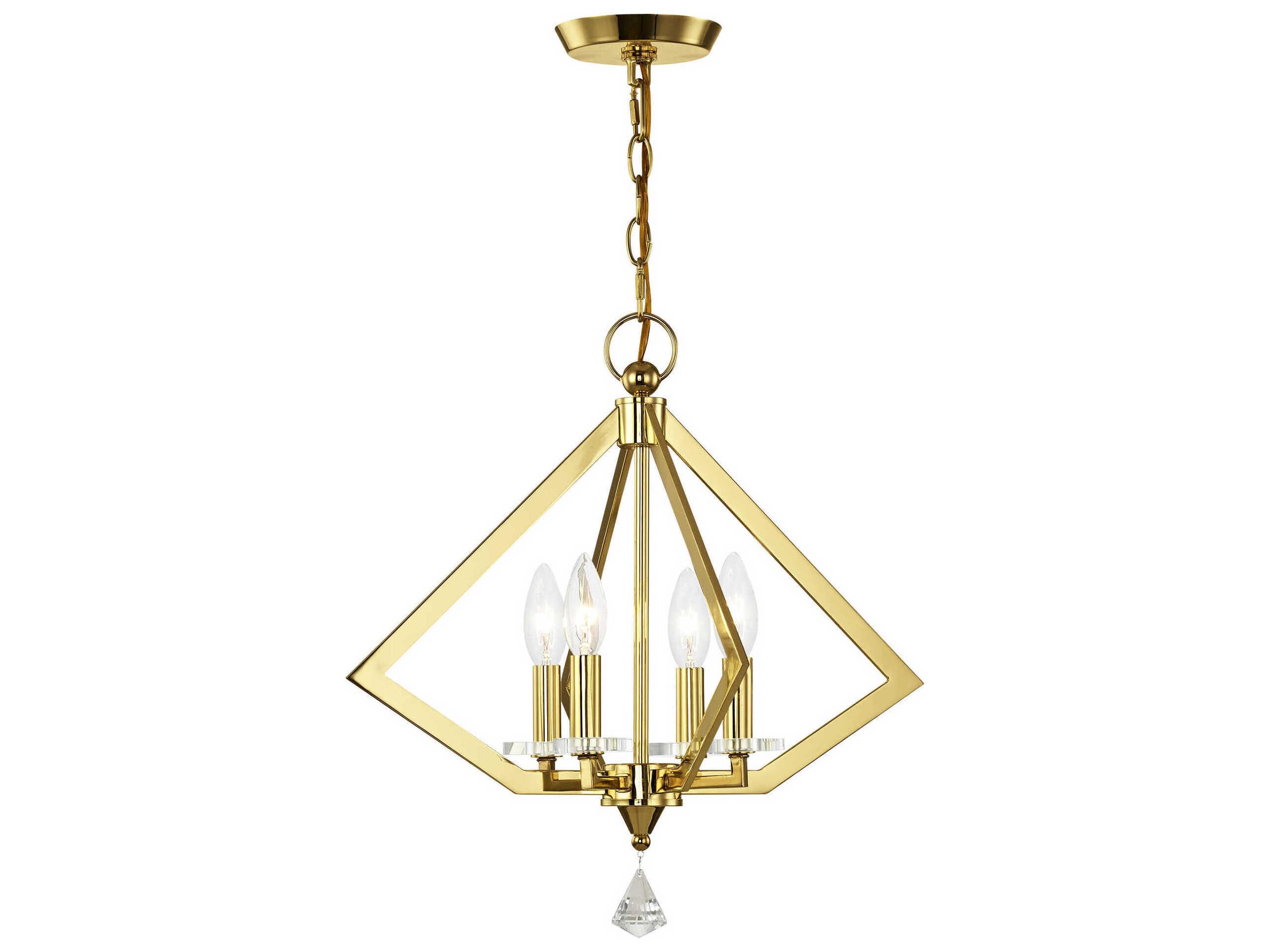 Livex Lighting Diamond 4-Light Polished Brass Crystal Candelabra Chandelier