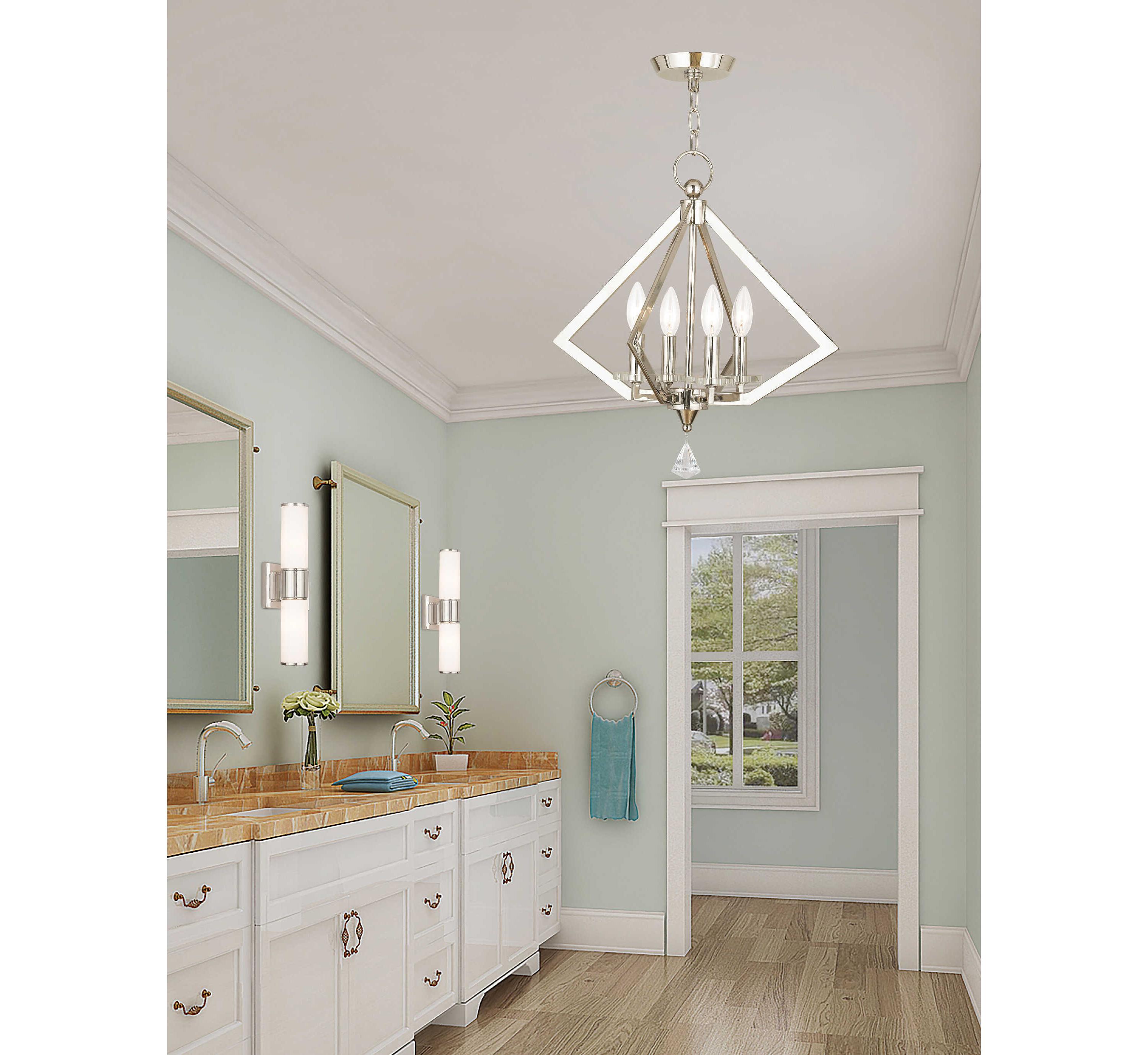 Livex Lighting Diamond 4-Light Polished Nickel Crystal Candelabra Chandelier