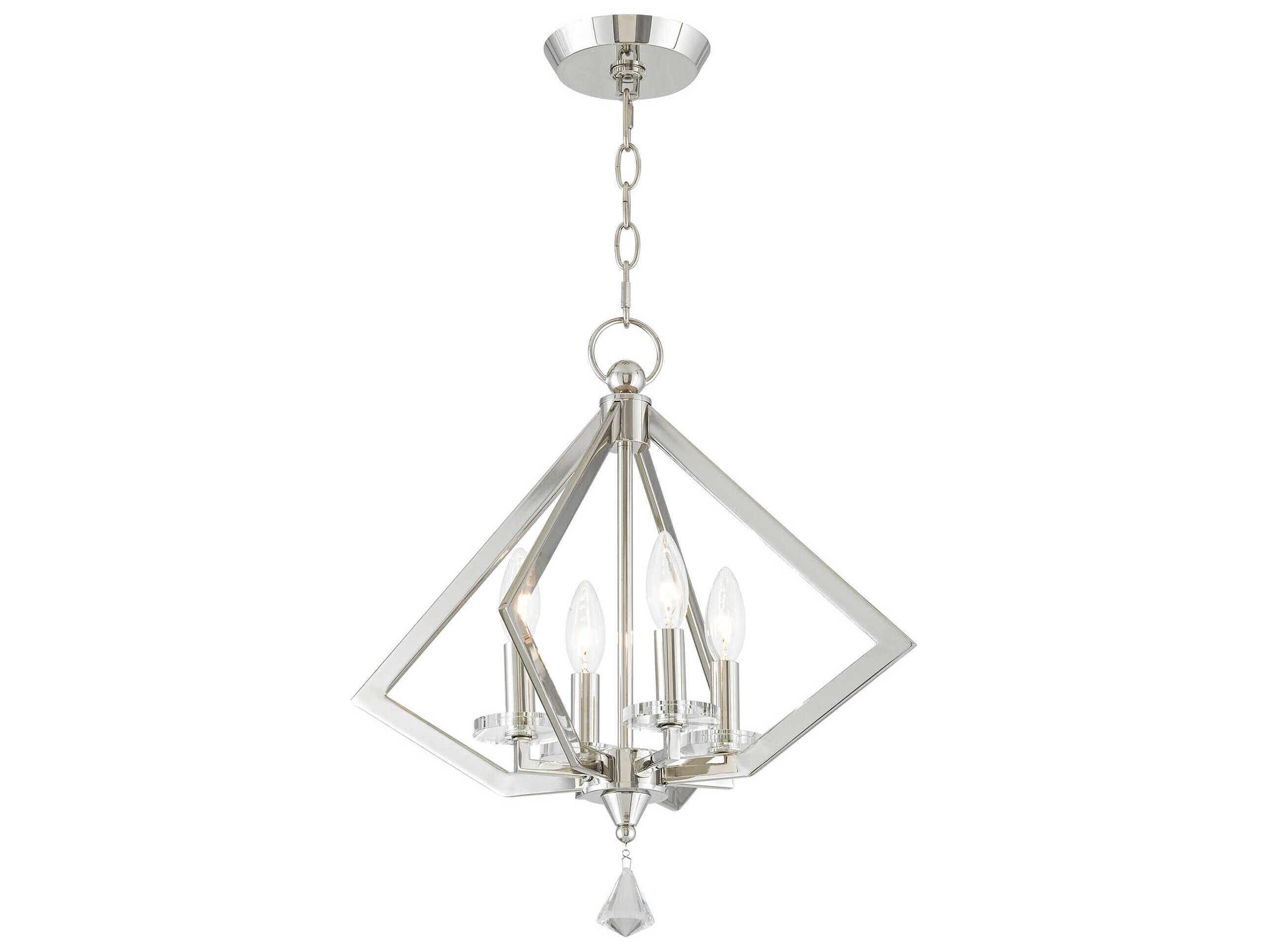 Livex Lighting Diamond 4-Light Polished Nickel Crystal Candelabra Chandelier