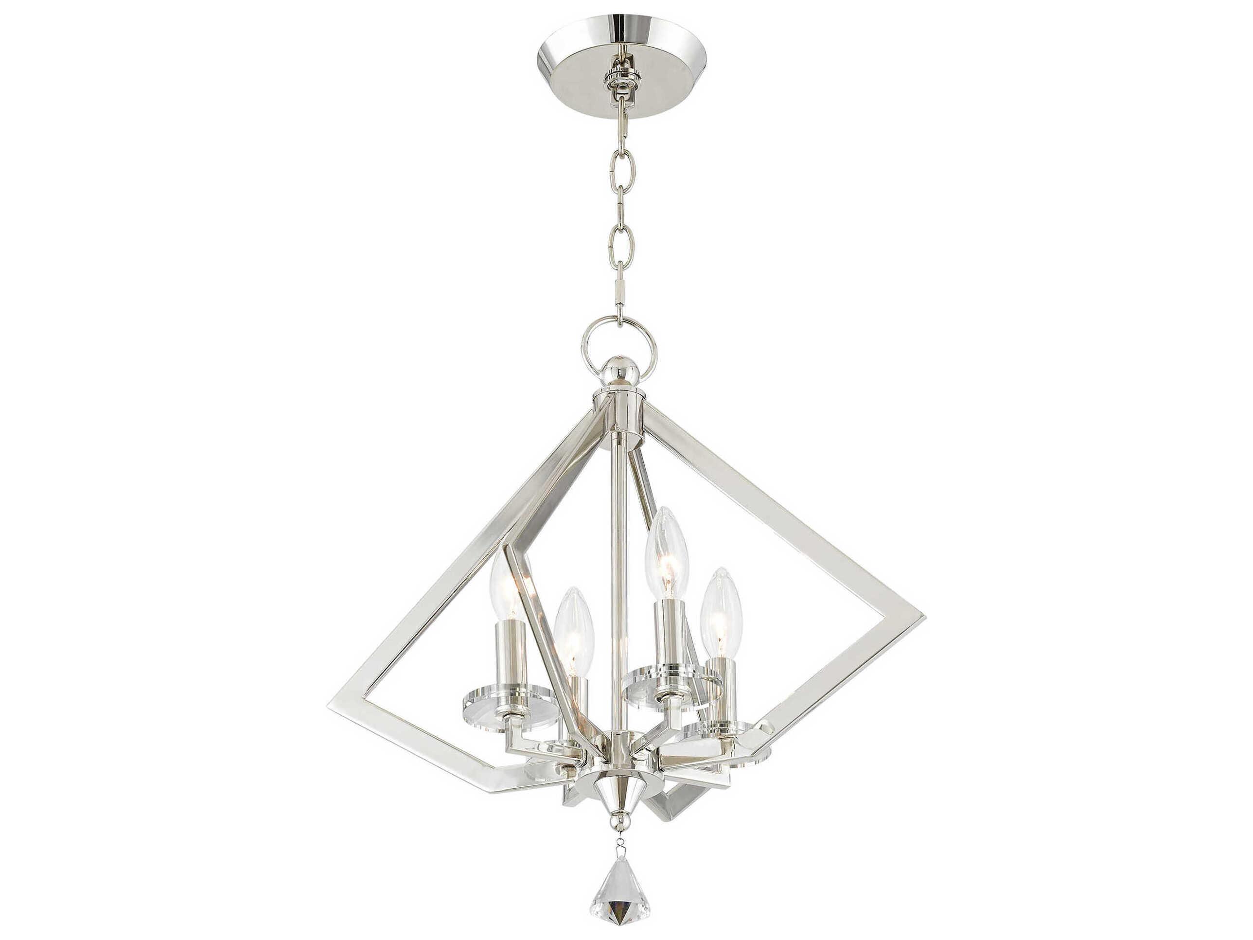 Livex Lighting Diamond 4-Light Polished Nickel Crystal Candelabra Chandelier