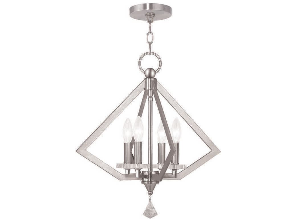 Livex Lighting Diamond 4-Light Brushed Nickel Crystal Candelabra Chandelier