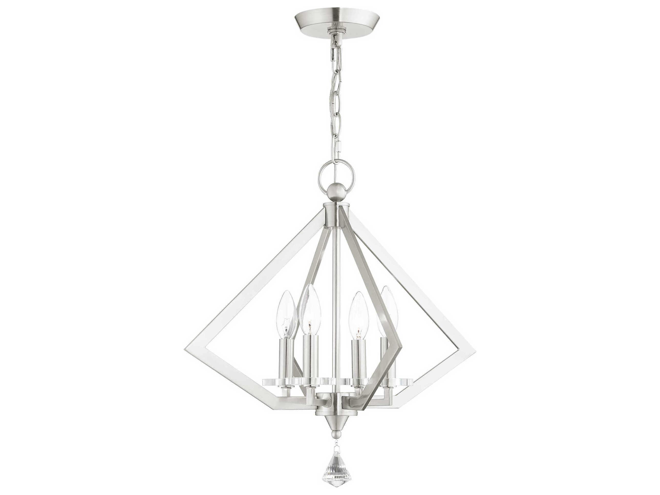 Livex Lighting Diamond 4-Light Brushed Nickel Crystal Candelabra Chandelier