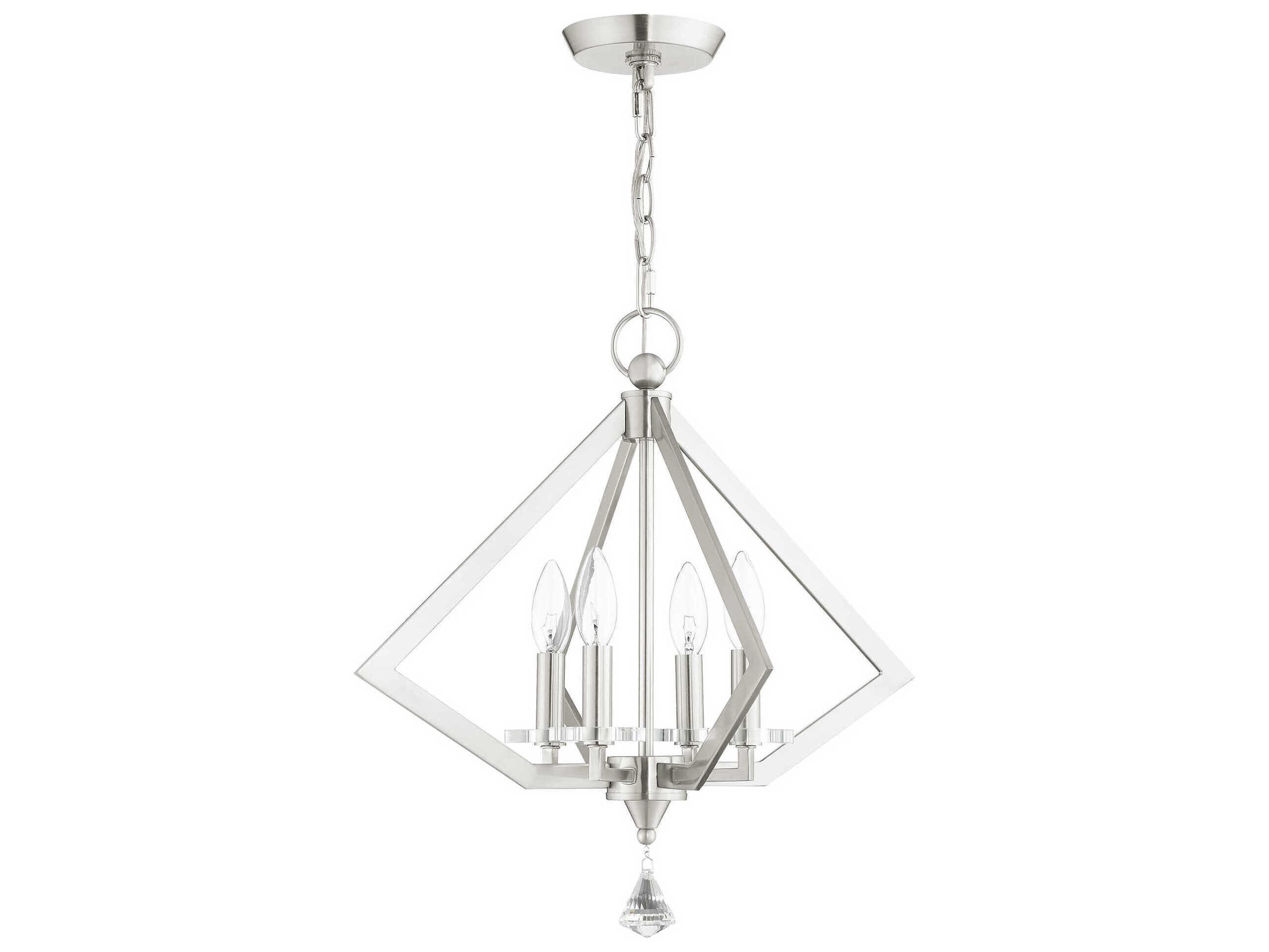Livex Lighting Diamond 4-Light Brushed Nickel Crystal Candelabra Chandelier